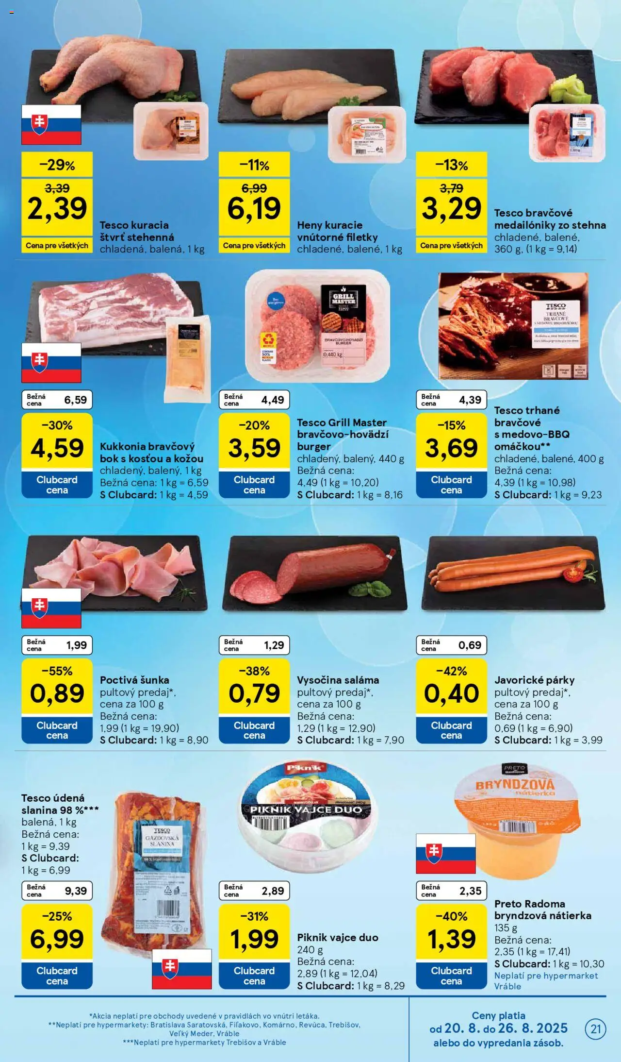 Tesco Hypermarket - leták │ platný od 20.08.2025 | Strana: 21 | Produkty: Saláma, Šunka, Slanina, Párky