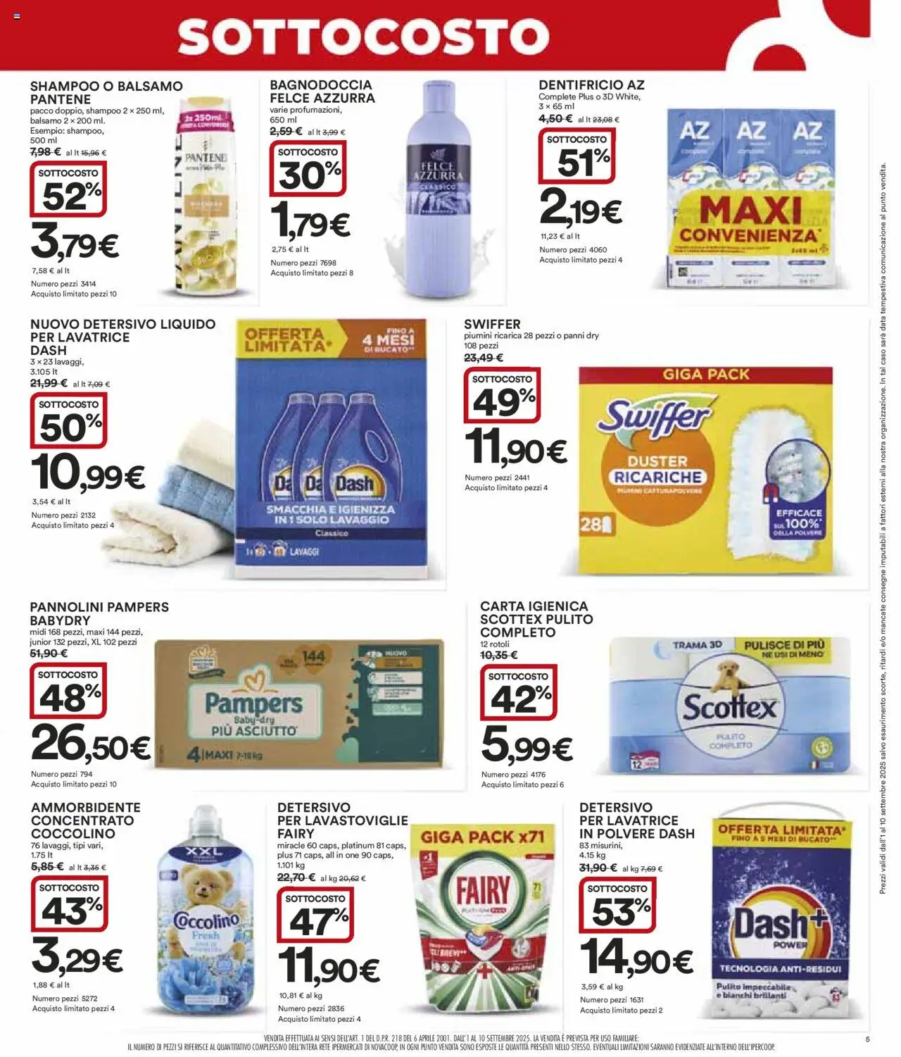 Volantino Ipercoop del 01.09.2025 | Pagina: 5 | Prodotti: Balsamo, Dentifricio, Ammorbidente, Lavatrice