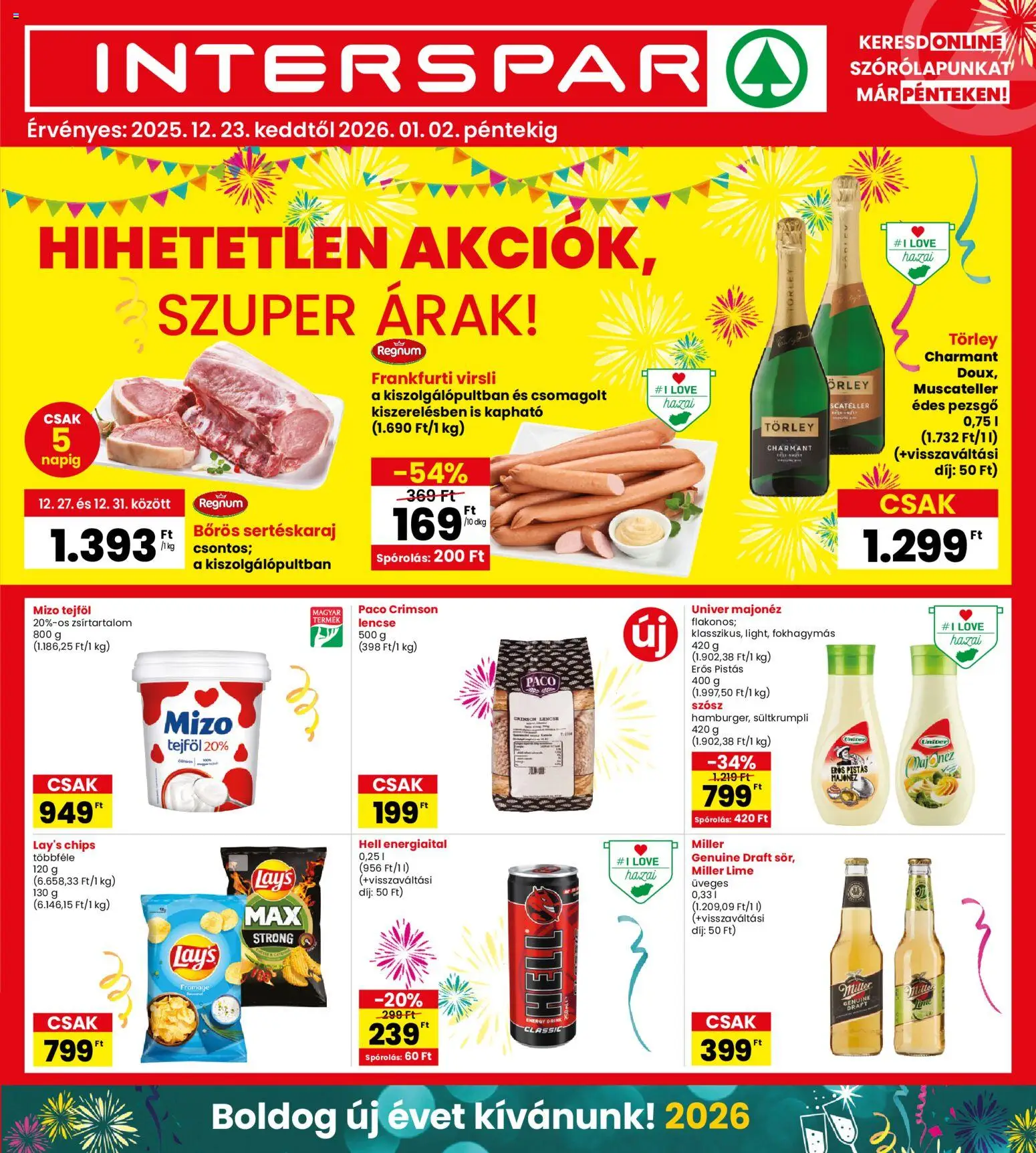 Interspar akciós ujság - amely érvényes a következő dátumtól: 23.12.2025 | Oldal: 1 | Termékek: Virsli, Lime, Frankfurti virsli, Majonéz