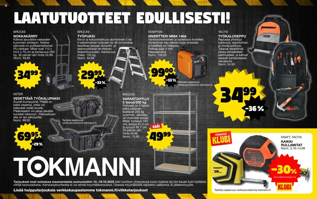 Tokmanni - Työkaluliite – voimassa 13.10.2025 alkaen | Sivu: 4 | Tuotteet: Varastohylly, Voi, Työkalupakki