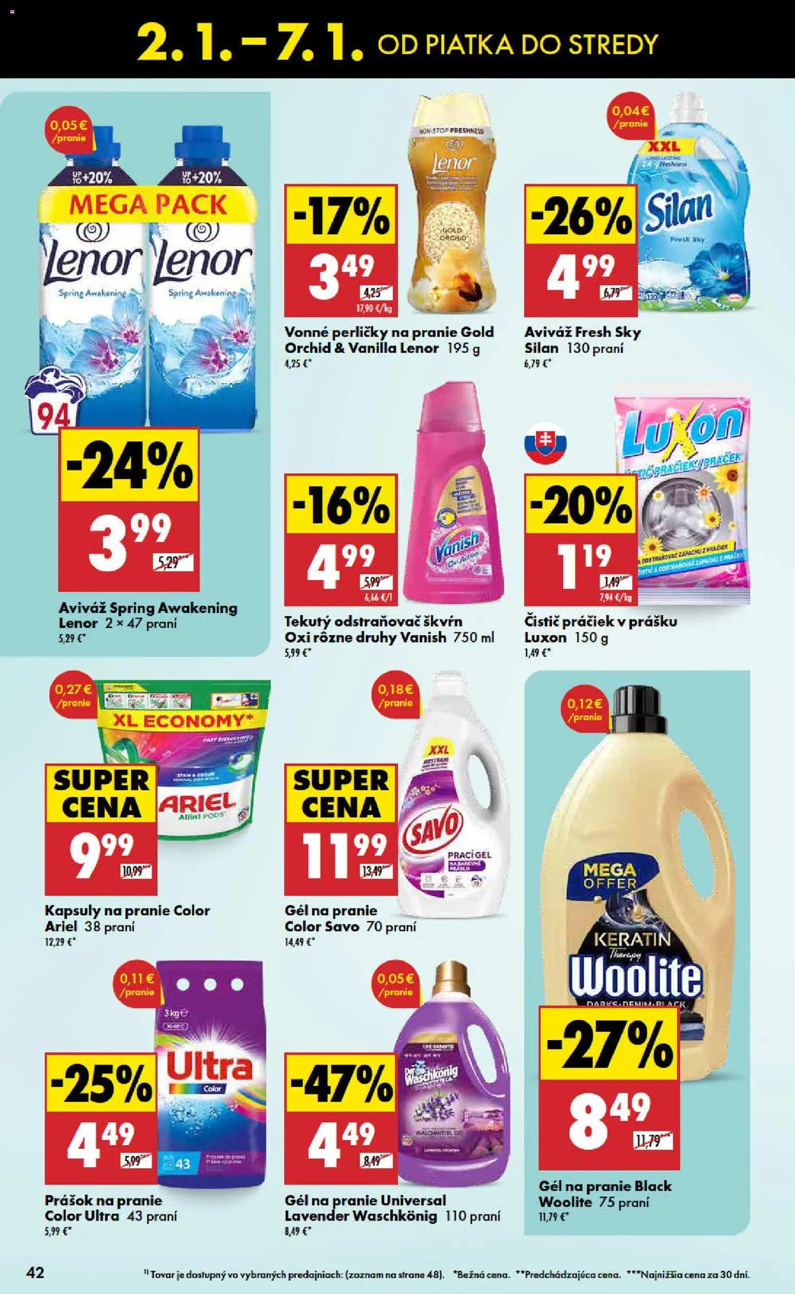 Nové Biedronka akcie – leták je platný od 02.01.2026 | Strana: 42 | Produkty: Savo, Silan, Prášok na pranie, Aviváž