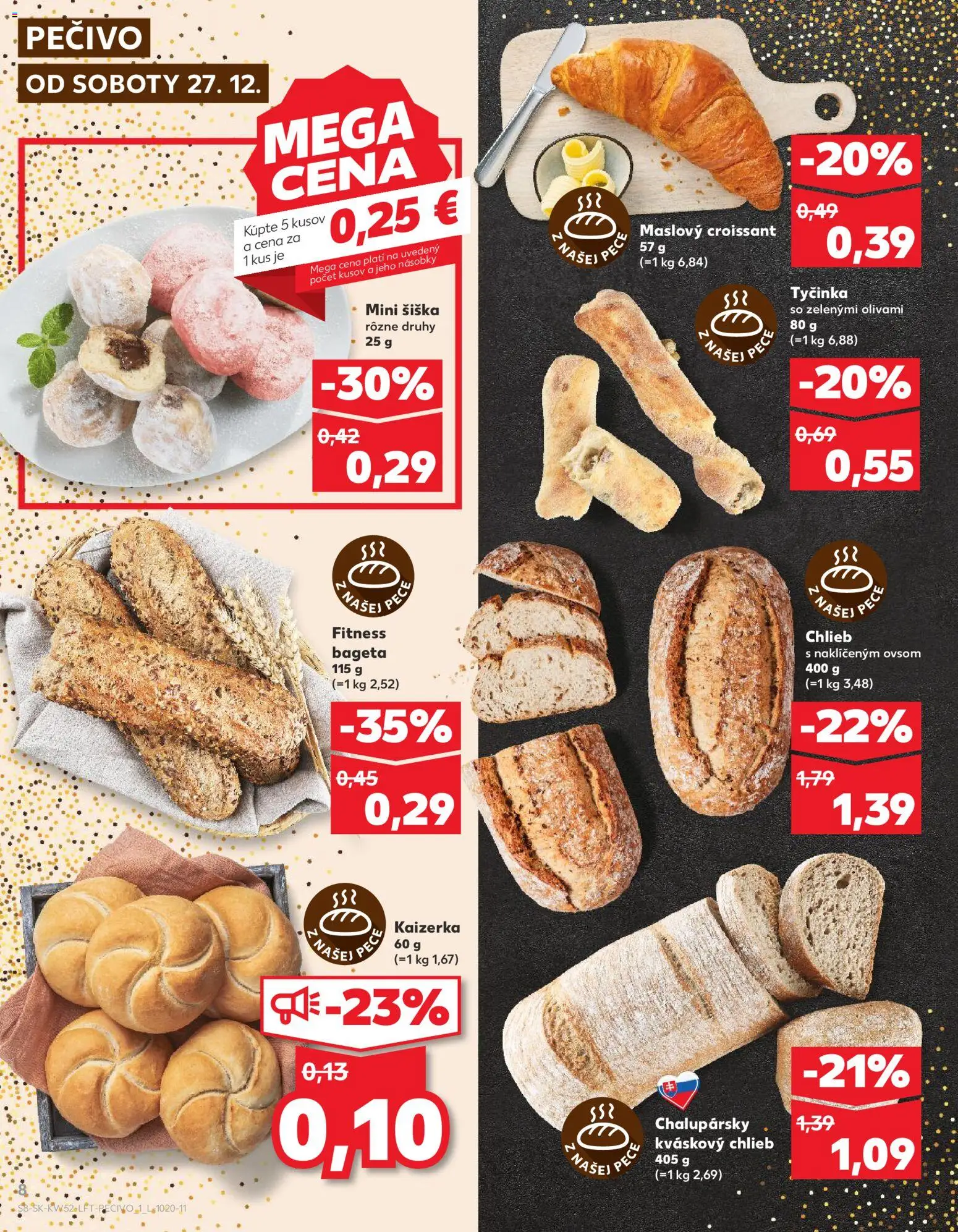 Nové Kaufland akcie – leták je platný od 27.12.2025 | Strana: 8 | Produkty: Chlieb, Croissant, Pec