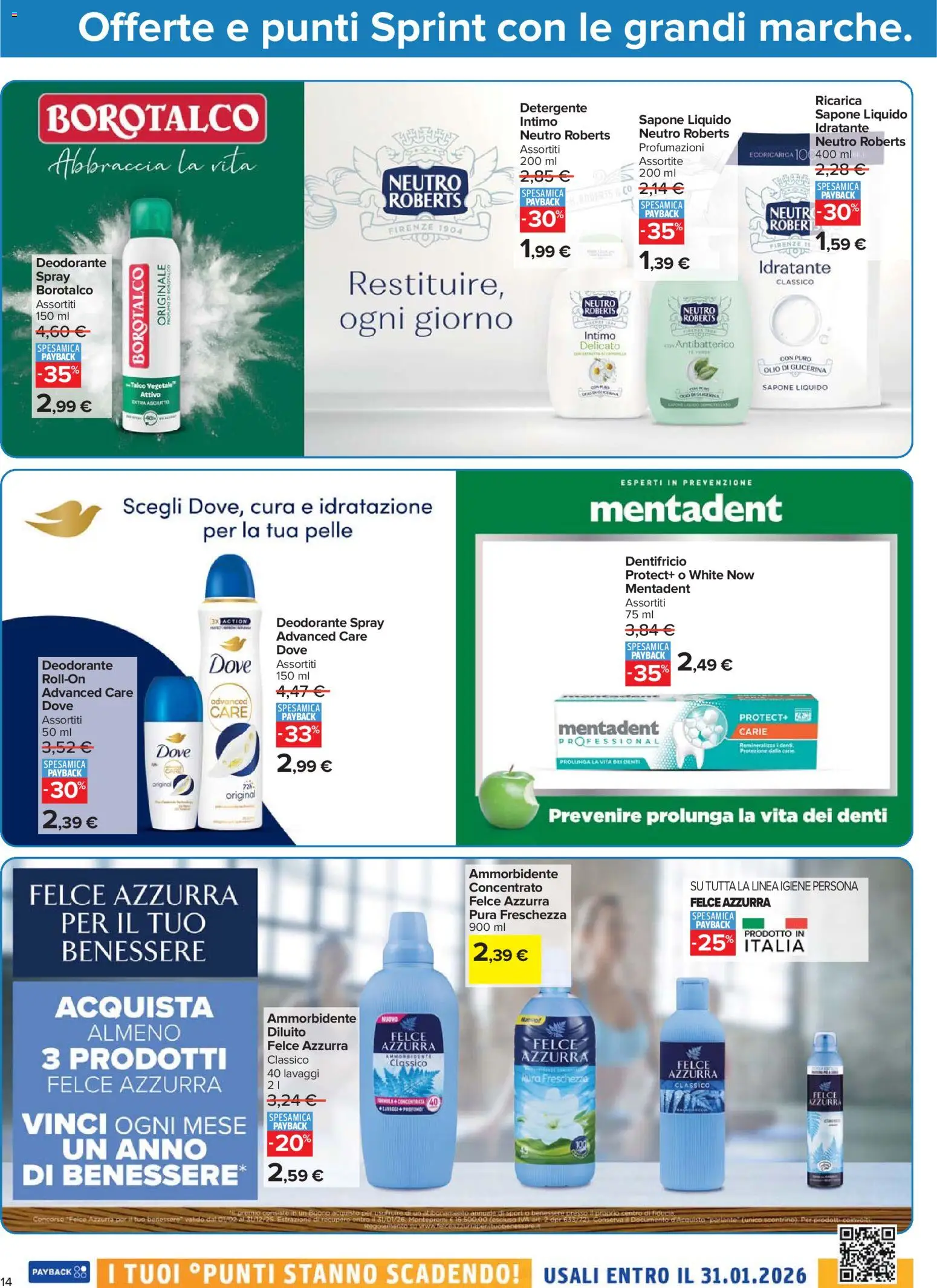 Volantino Carrefour del 16.12.2025 | Pagina: 14 | Prodotti: Deodorante, Ammorbidente, Detergente, Intimo