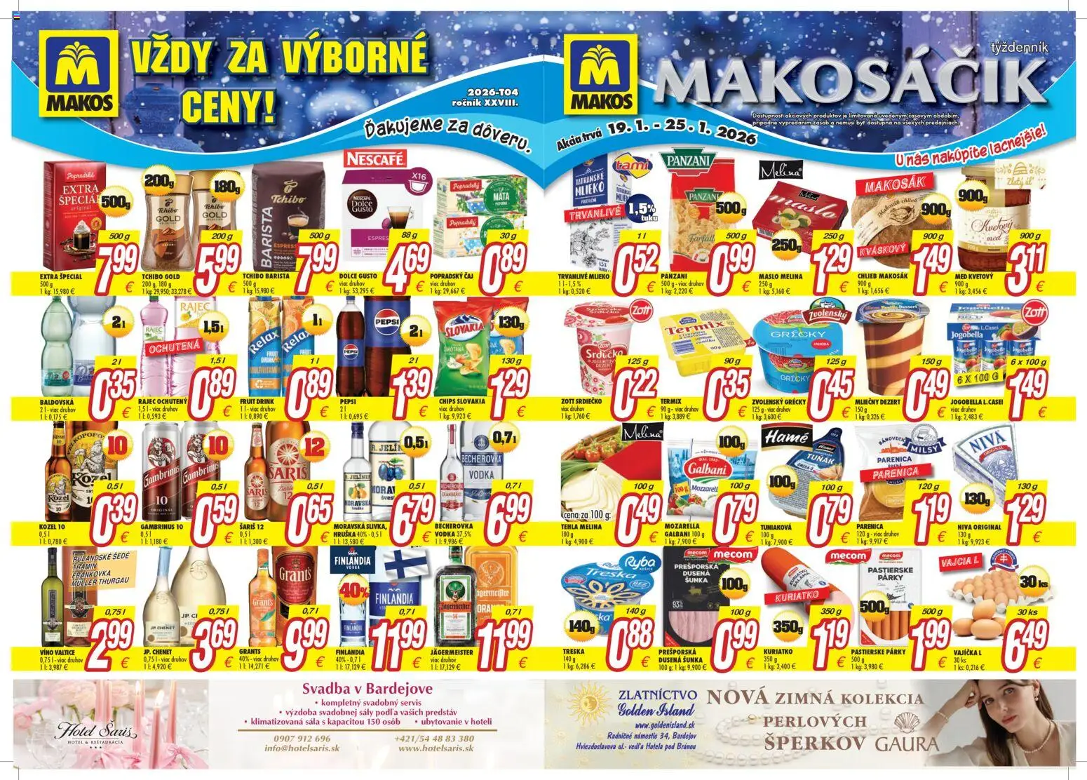 Nové Makos akcie – leták je platný od 19.01.2026 | Strana: 1 | Produkty: Dolce Gusto, Jägermeister, Barista, Finlandia