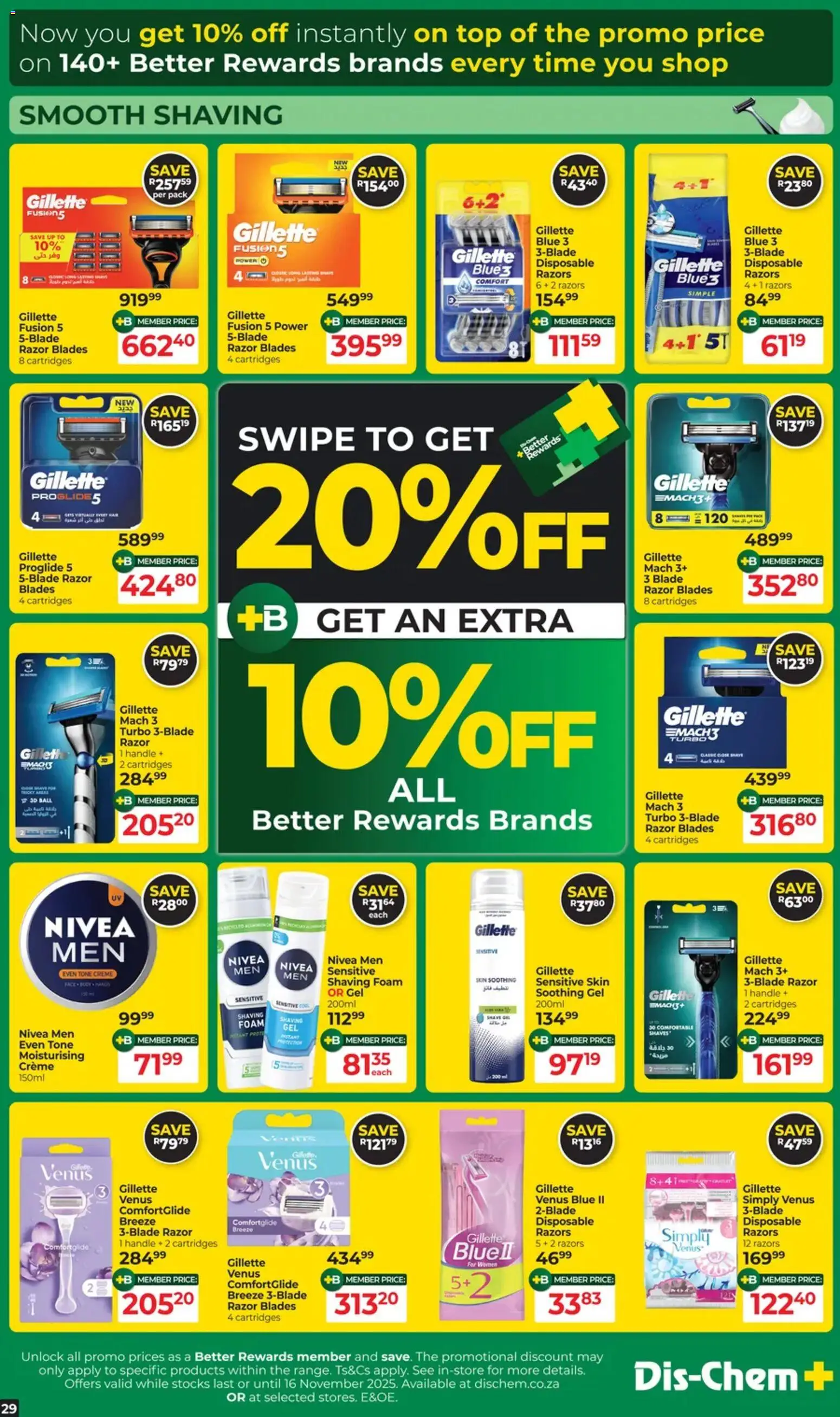 New Dis-Chem catalogue – valid from 21.10.2025 | Page: 29 | Products: Shaving foam, Foam, Razors