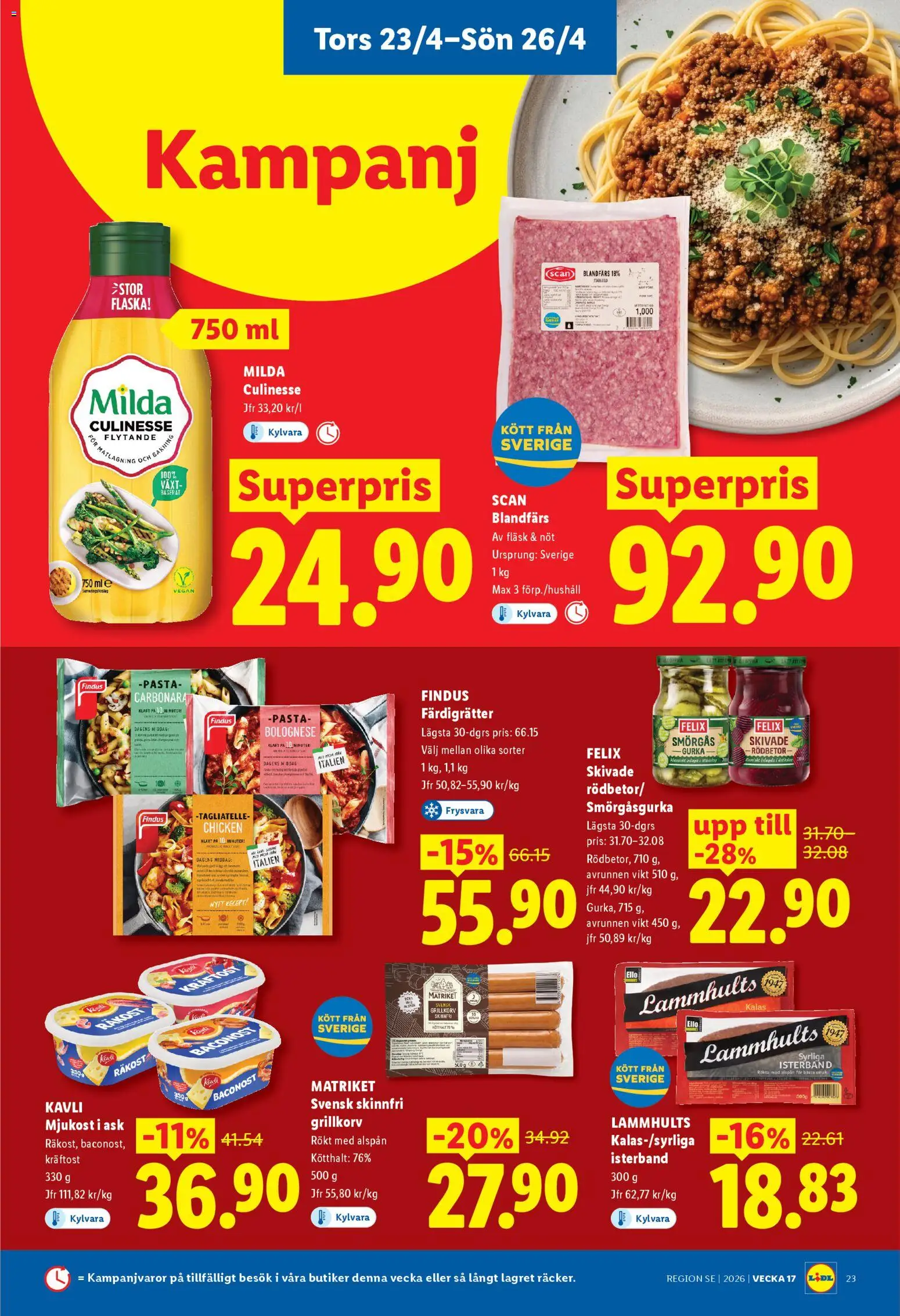 Lidl reklamblad aktuell från 20.04.2026 | Sida: 27 | Produkter: Blandfärs, Fläsk, Mjukost, Pasta
