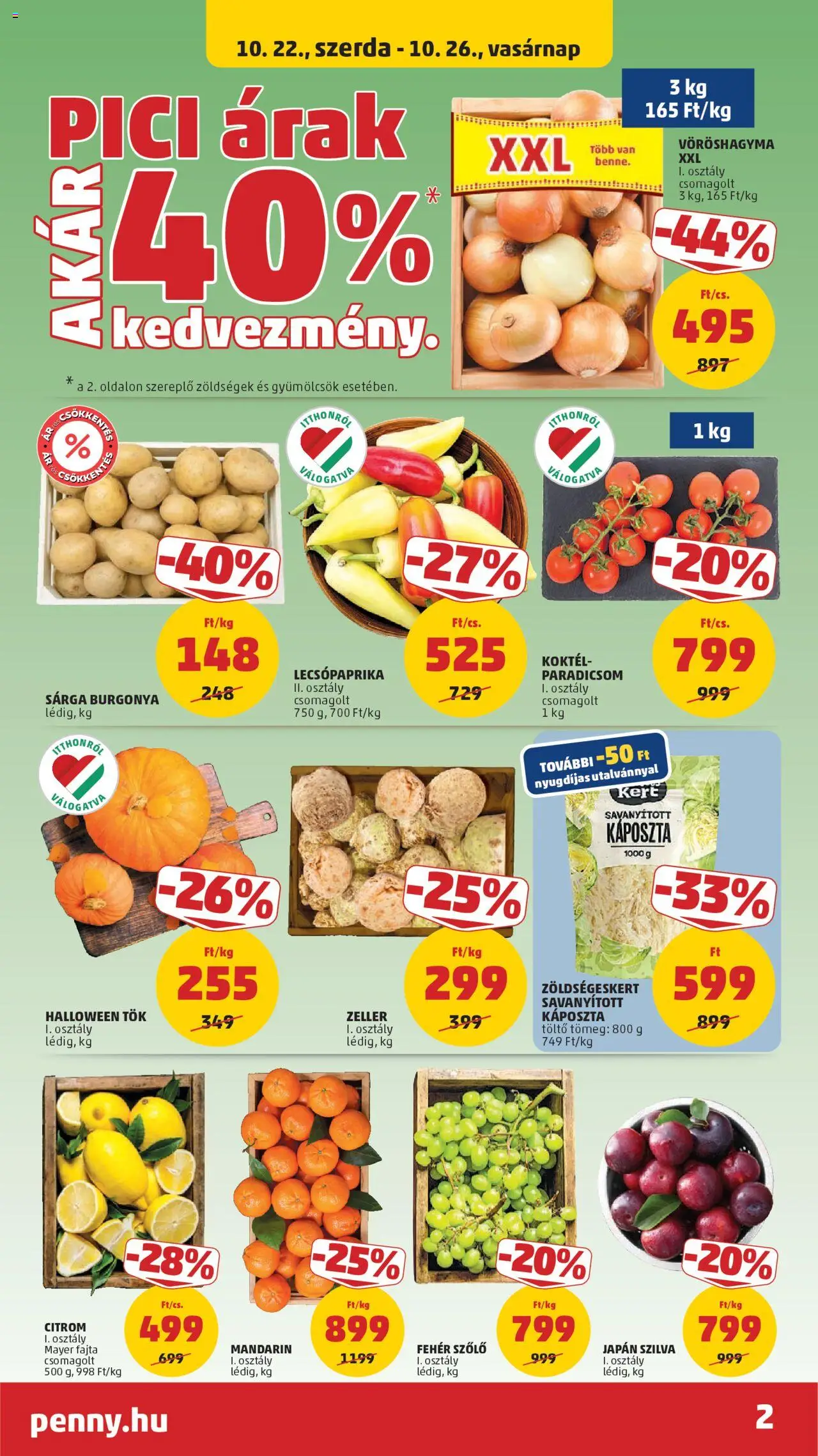 PENNY akciós ujság - amely érvényes a következő dátumtól: 22.10.2025 | Oldal: 2 | Termékek: Káposzta, Tök, Zeller, Halloween tök