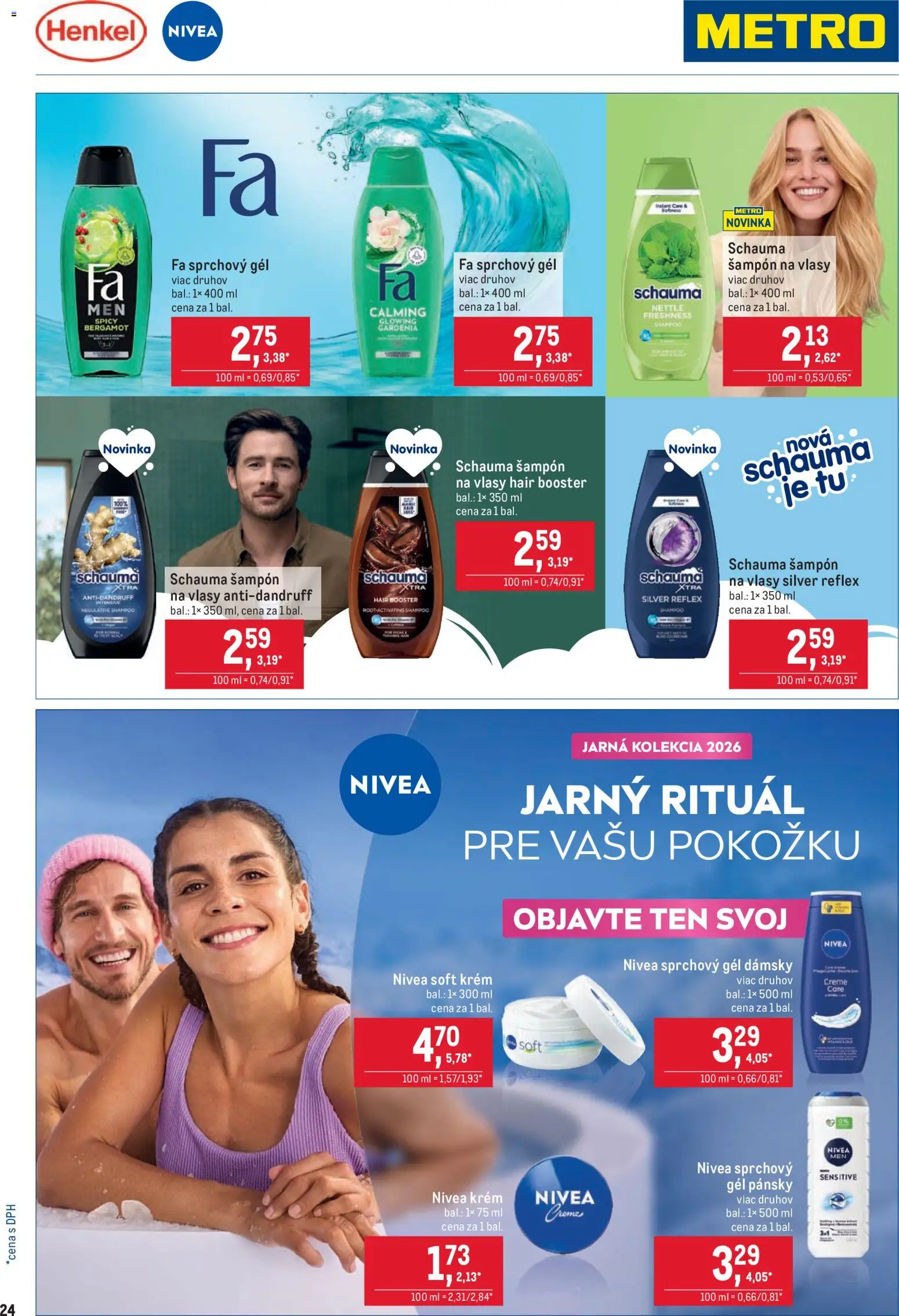 Nové Metro akcie – leták je platný od 25.03.2026 | Strana: 24 | Produkty: Nivea, Šampón, Sprchový gél, Krém