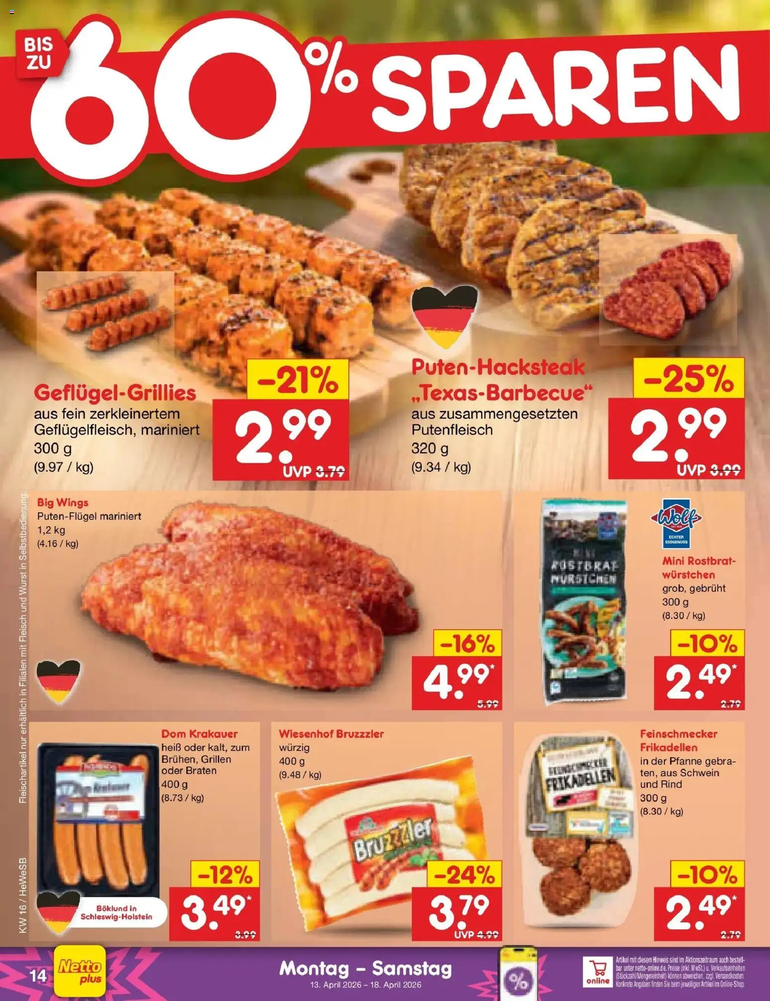 Netto Marken-Discount Prospekt Hamburg	 – gültig ab 13.04.2026 | Seite: 16 | Produkte: Wurst, Fleisch