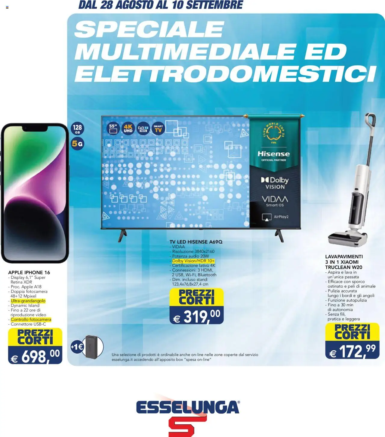 Volantino Esselunga S del 28.08.2025 | Pagina: 1 | Prodotti: Iphone, Audio, Fotocamera, Connettore