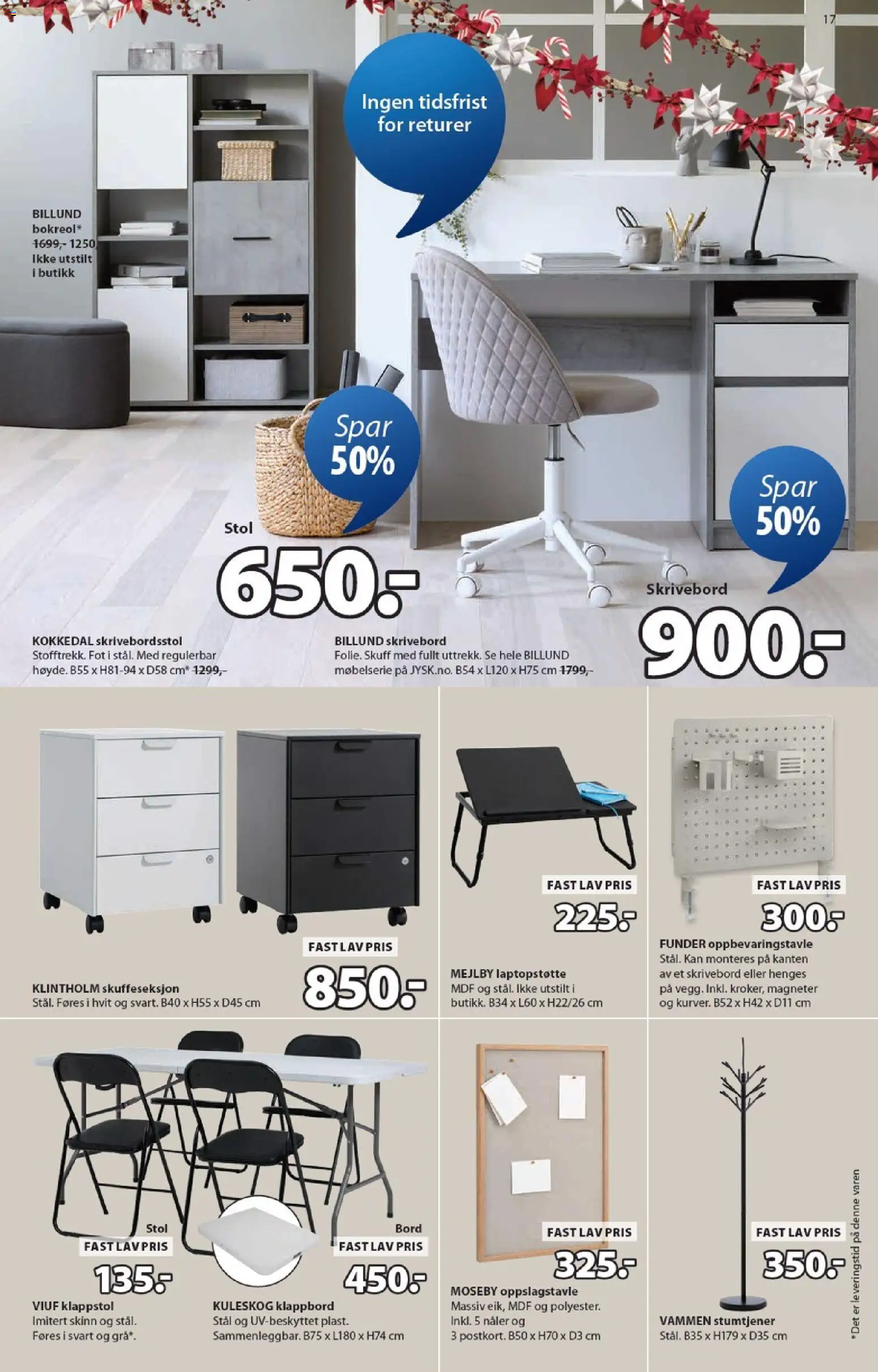 {H1} | Side: 17 | Produkter: Stumtjener, Bord, Skrivebord, Klappstol