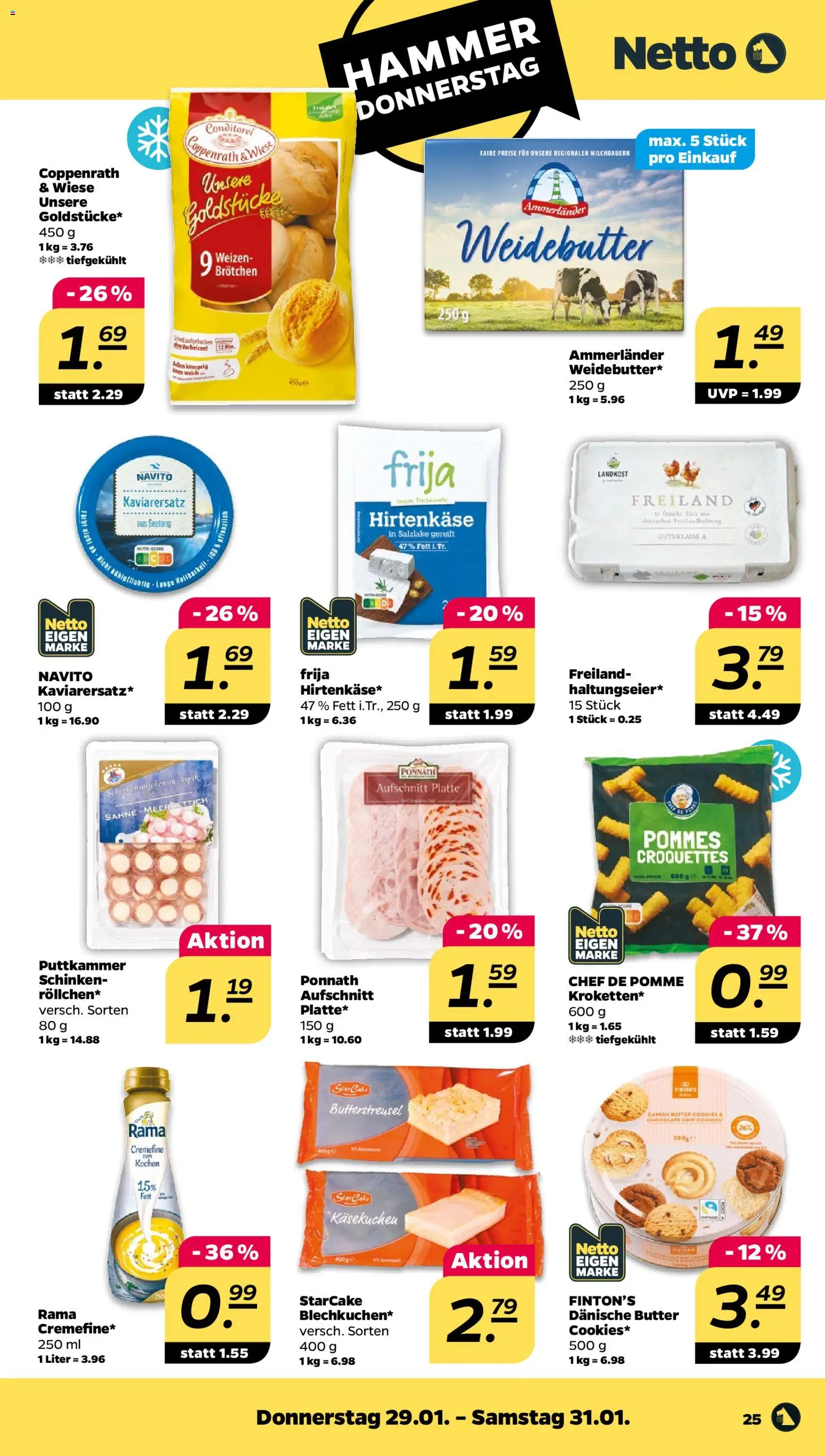 Netto Prospekt 	 – gültig ab 25.01.2026 | Seite: 27 | Produkte: Rama, Butter, Schinken, Sahne