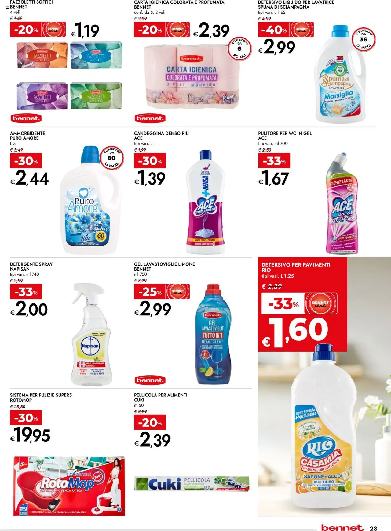 Volantino bennet del 18.09.2025 | Pagina: 23 | Prodotti: Candeggina, Fazzoletti, Lavatrice, WC