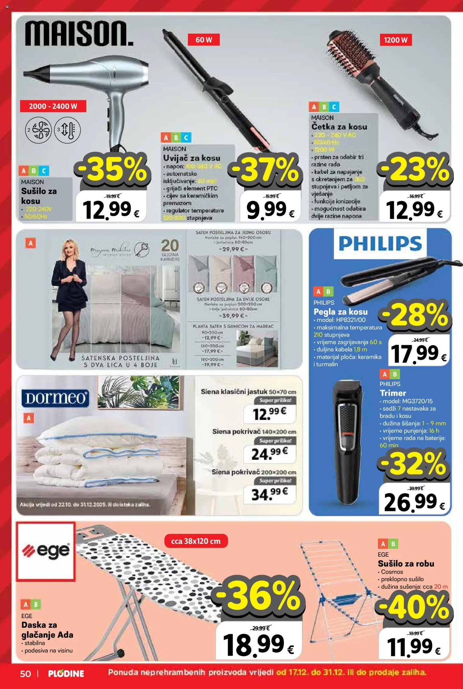 Plodine katalog | vrijedi od 17.12.2025 | Stranica: 50 | Proizvodi: Pegla, Posteljina, Kabel, Četka za kosu