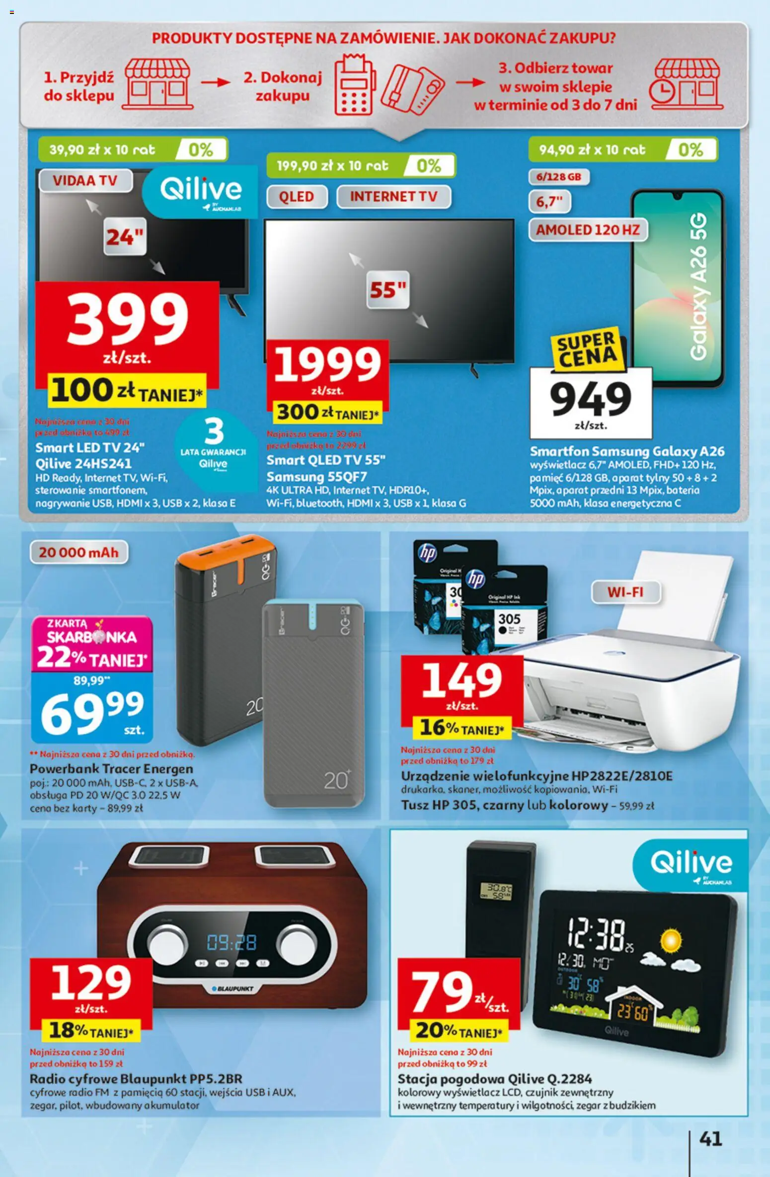 Auchan Gazetka - 30 Lat Hipermarket od 15.01.2026 | Strona: 41 | Produkty: Radio, USB, Powerbank, Bateria