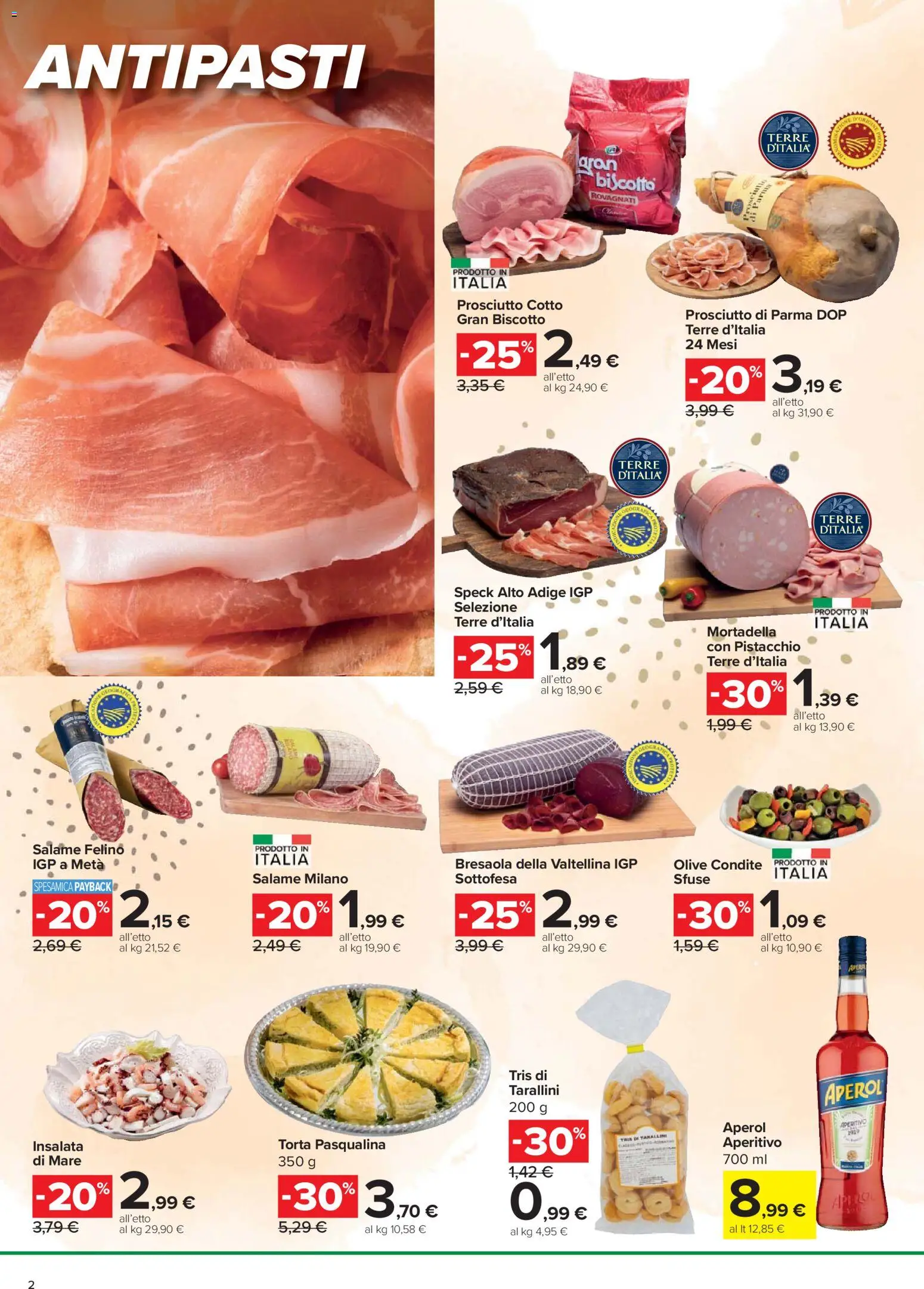 Volantino Carrefour del 24.03.2026 | Pagina: 2 | Prodotti: Salame, Torta, Aperol, Aperitivo