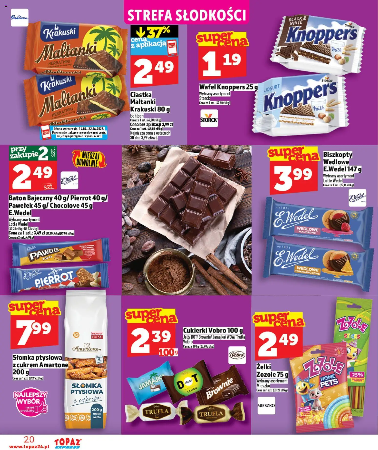 Topaz gazetka - Express od 16.04.2026 | Strona: 20 | Produkty: Knoppers, Herbatniki, Żelki, Brownie