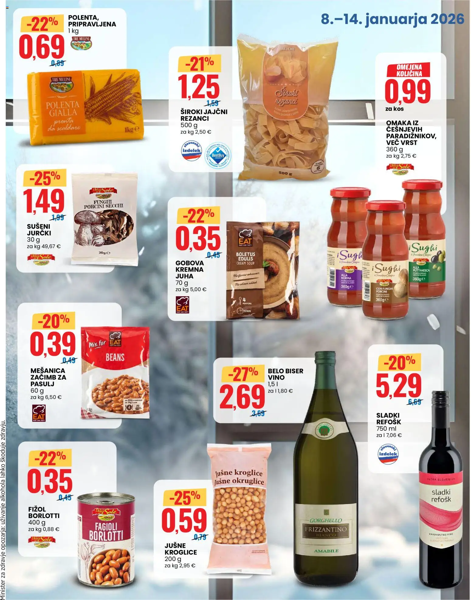 Novi Eurospin katalog ponudbe – veljaven od 08.01.2026 | Stran: 3 | Izdelki: Juha, Kos, Vino, Polenta