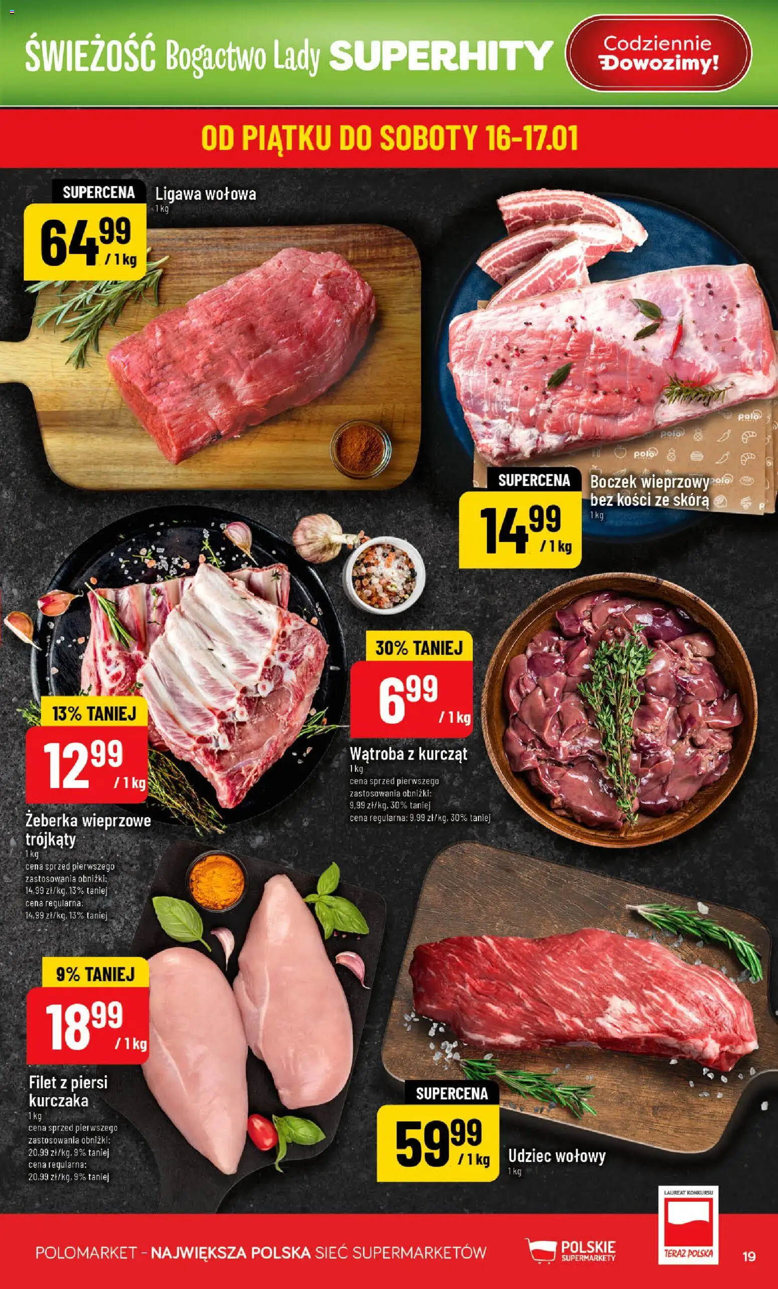 POLOmarket Gazetka od 14.01.2026 | Strona: 19 | Produkty: Piersi, Boczek wieprzowy, Boczek, Filet z piersi kurczaka
