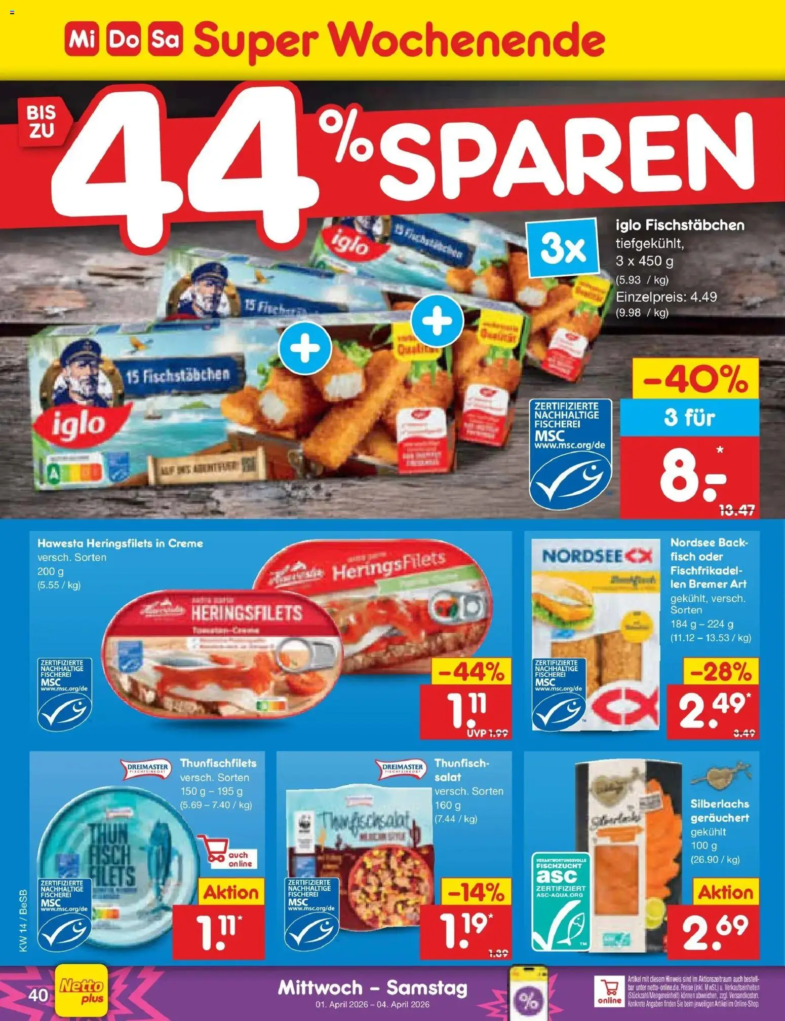 Netto Marken-Discount Prospekt Kremmen	 – gültig ab 29.03.2026 | Seite: 54 | Produkte: Iglo, Creme, Fisch, Salat