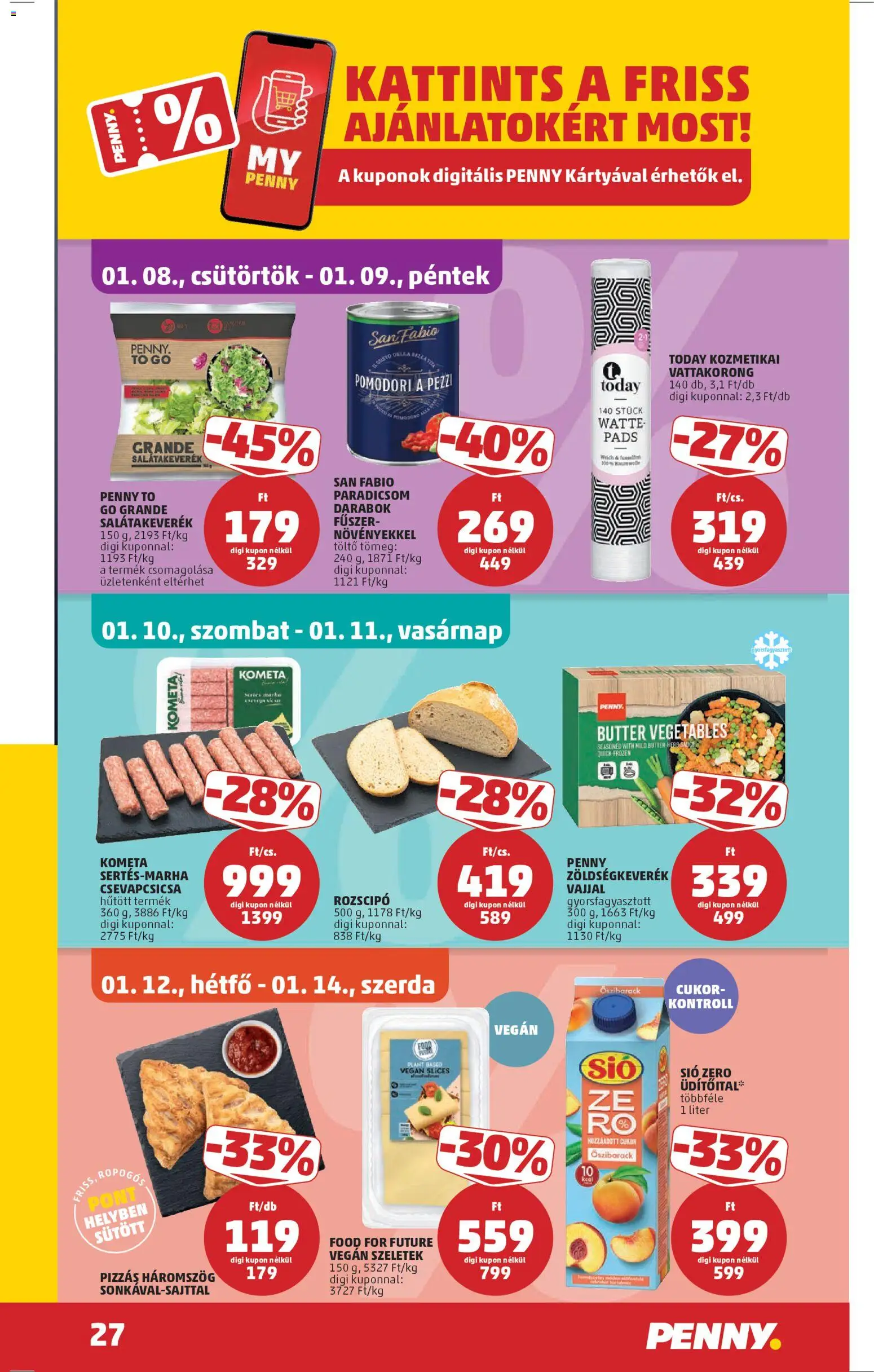 PENNY akciós ujság - amely érvényes a következő dátumtól: 08.01.2026 | Oldal: 31 | Termékek: Zöldségkeverék, Vattakorong, Paradicsom, Cukor