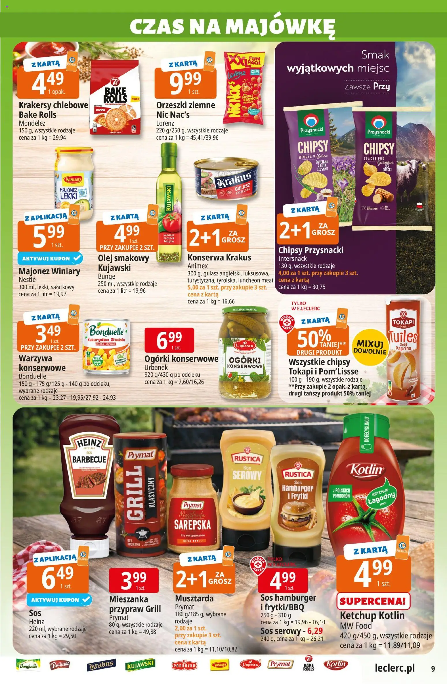 E.Leclerc gazetka - Zamość od 21.04.2026 | Strona: 9 | Produkty: Orzeszki ziemne, Olej, Majonez, Ogórki konserwowe