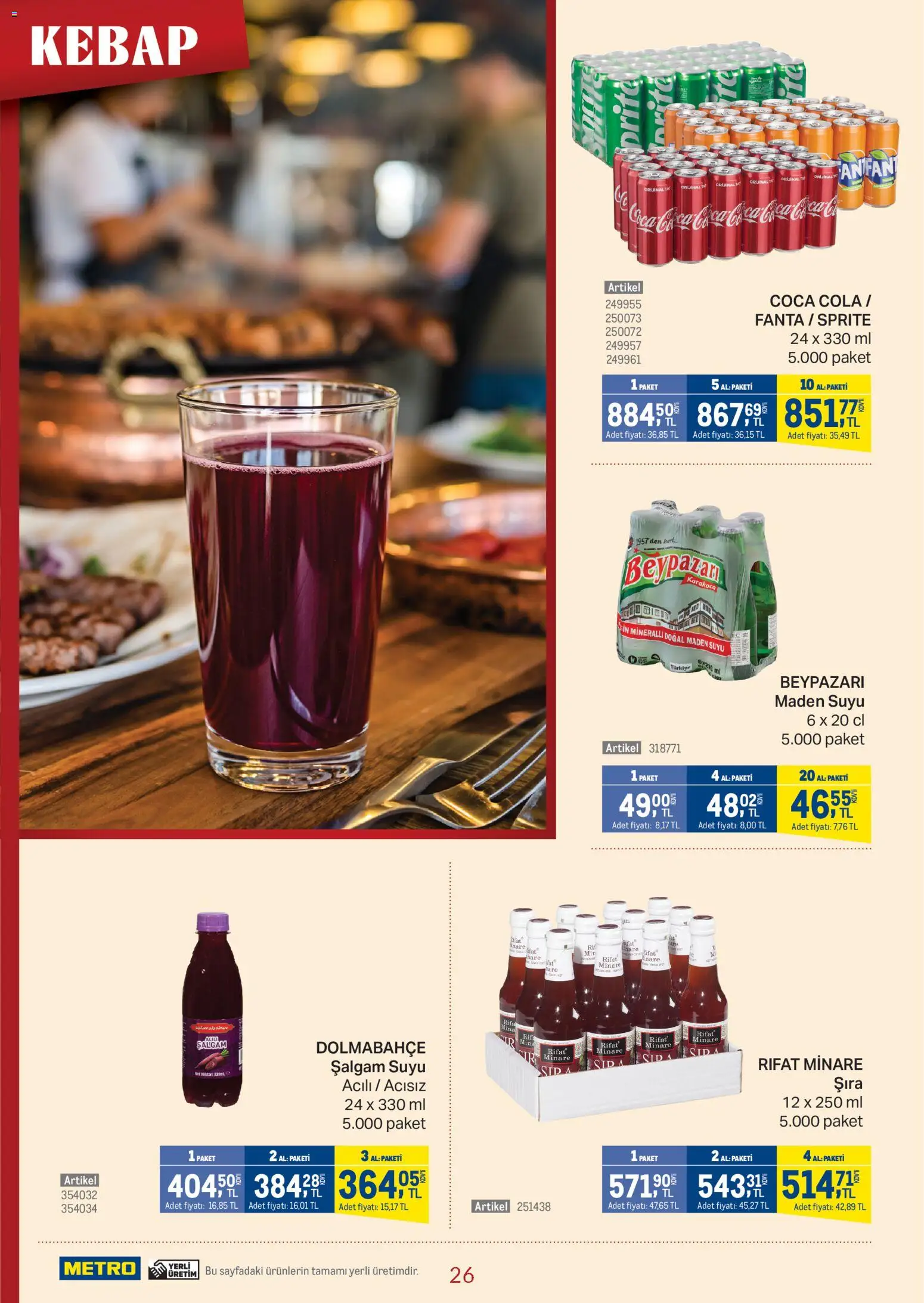 Metro - Kebap Restoranları - 04.03.2026 tarihinden itibaren geçerlidir | Sayfa: 26 | Ürünler: Şalgam, Maden suyu, Fanta, Sprite