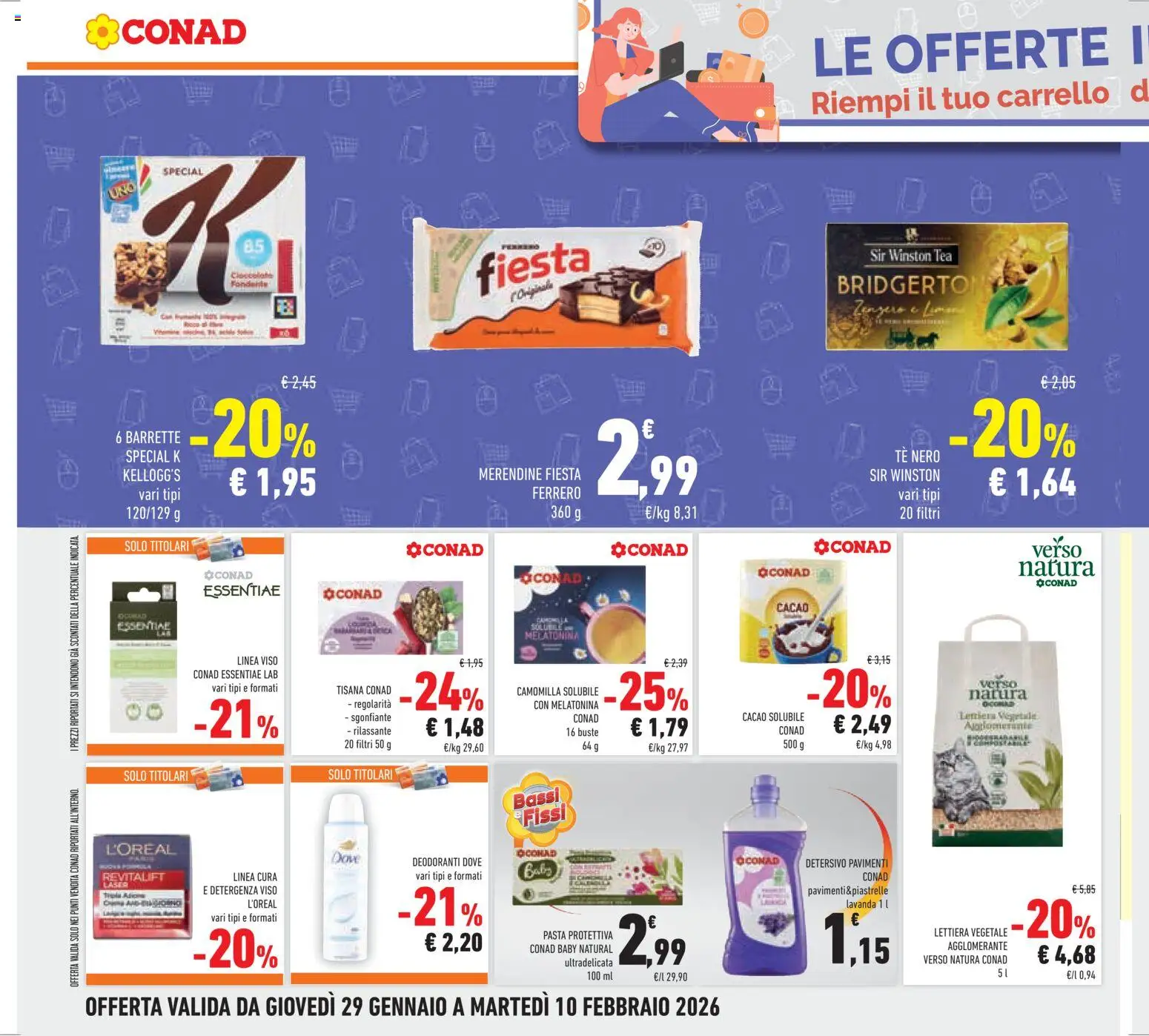 Volantino Conad del 29.01.2026 | Pagina: 28 | Prodotti: Pasta, Carrello, Cacao, Merendine