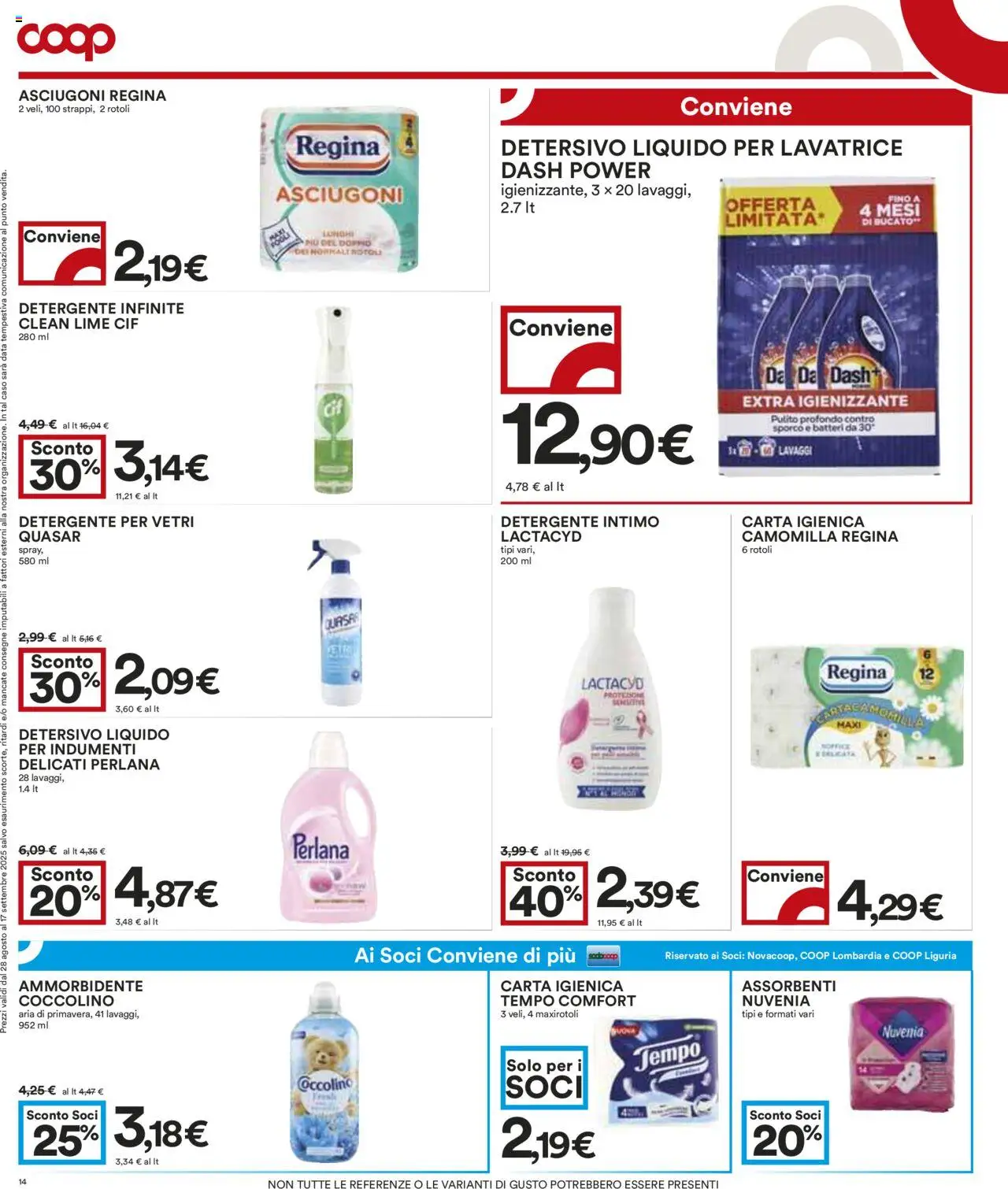 Volantino COOP del 28.08.2025 | Pagina: 14 | Prodotti: Carta igienica, Detergente intimo, Detergente, Lavatrice
