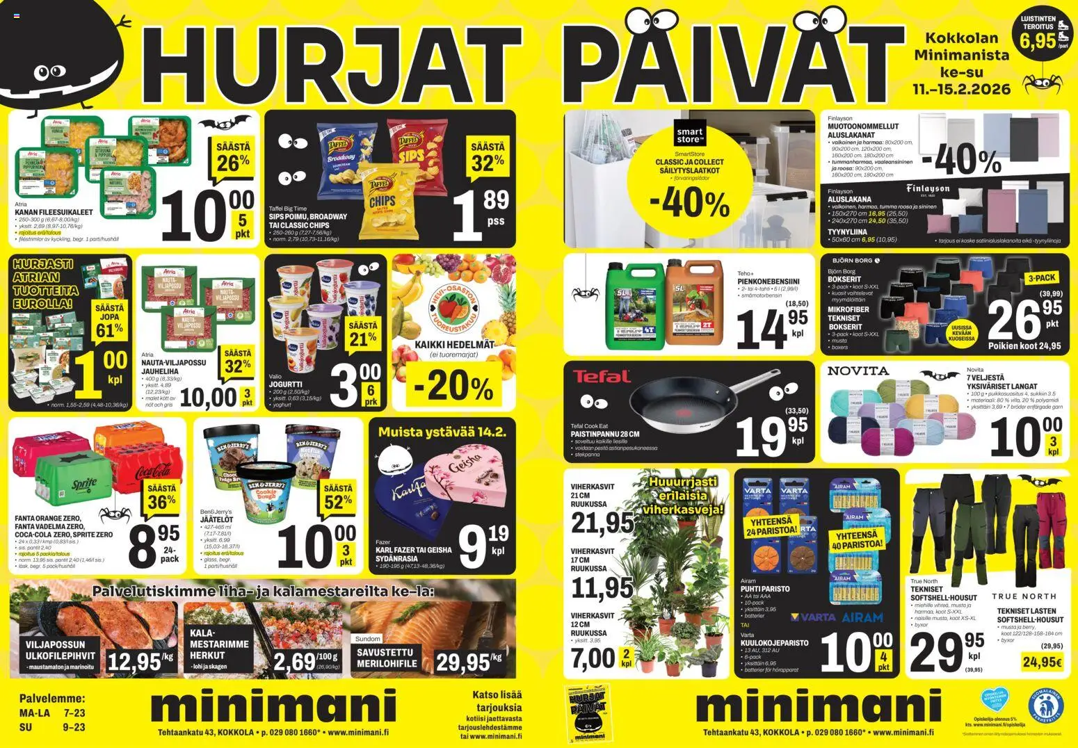 Minimani Tarjoukset - Kokkola – voimassa 11.02.2026 alkaen | Sivu: 1 | Tuotteet: Vadelma, Coca cola, Jogurtti, Bokserit