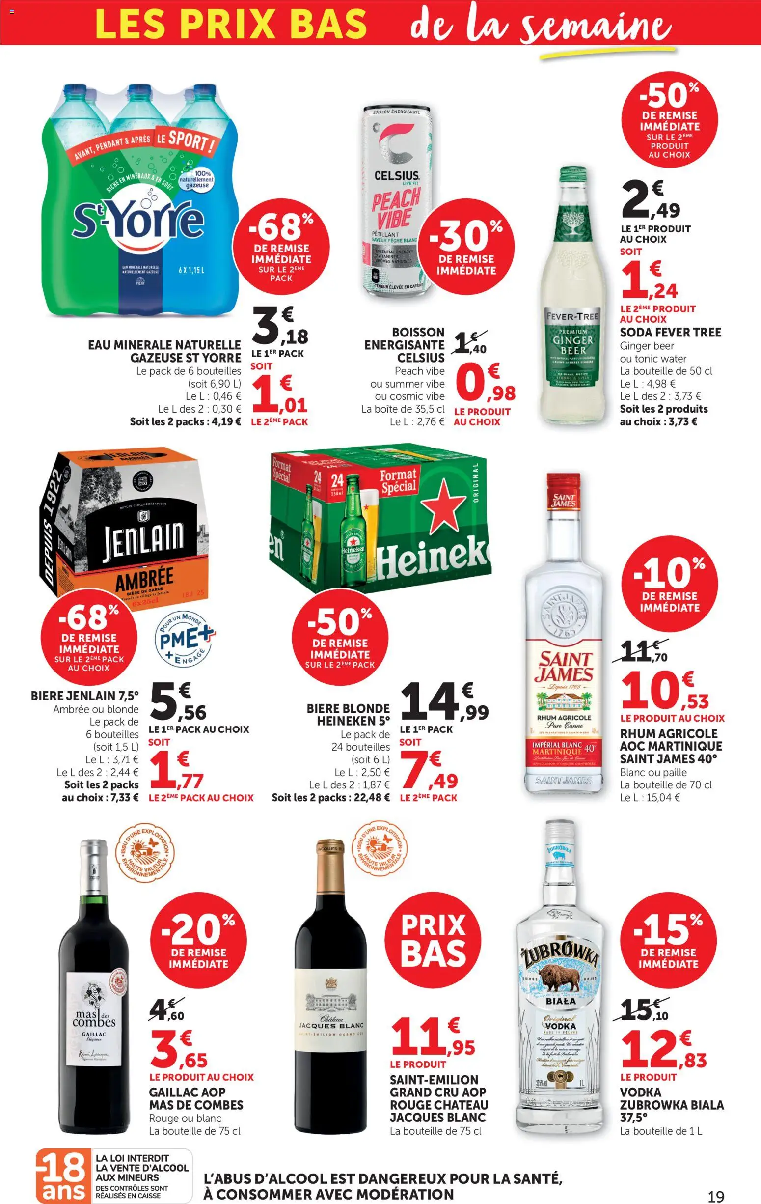 {H1} | Page: 19 | Produits: Eau minérale, Pêche, Bière blonde, Heineken