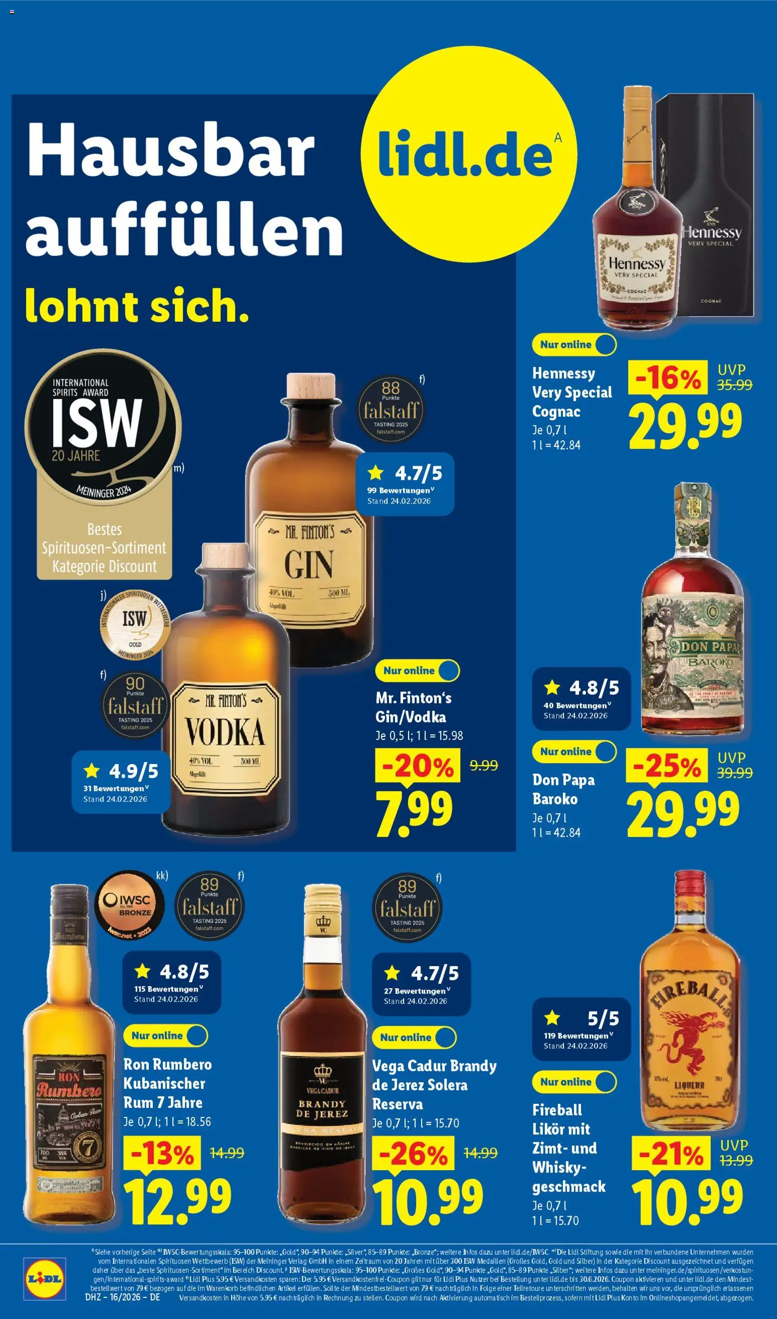 Lidl Německo leták od 13.04.2026 | Strana: 26 | Produkty: Rum, Vodka, Don papa, Hennessy