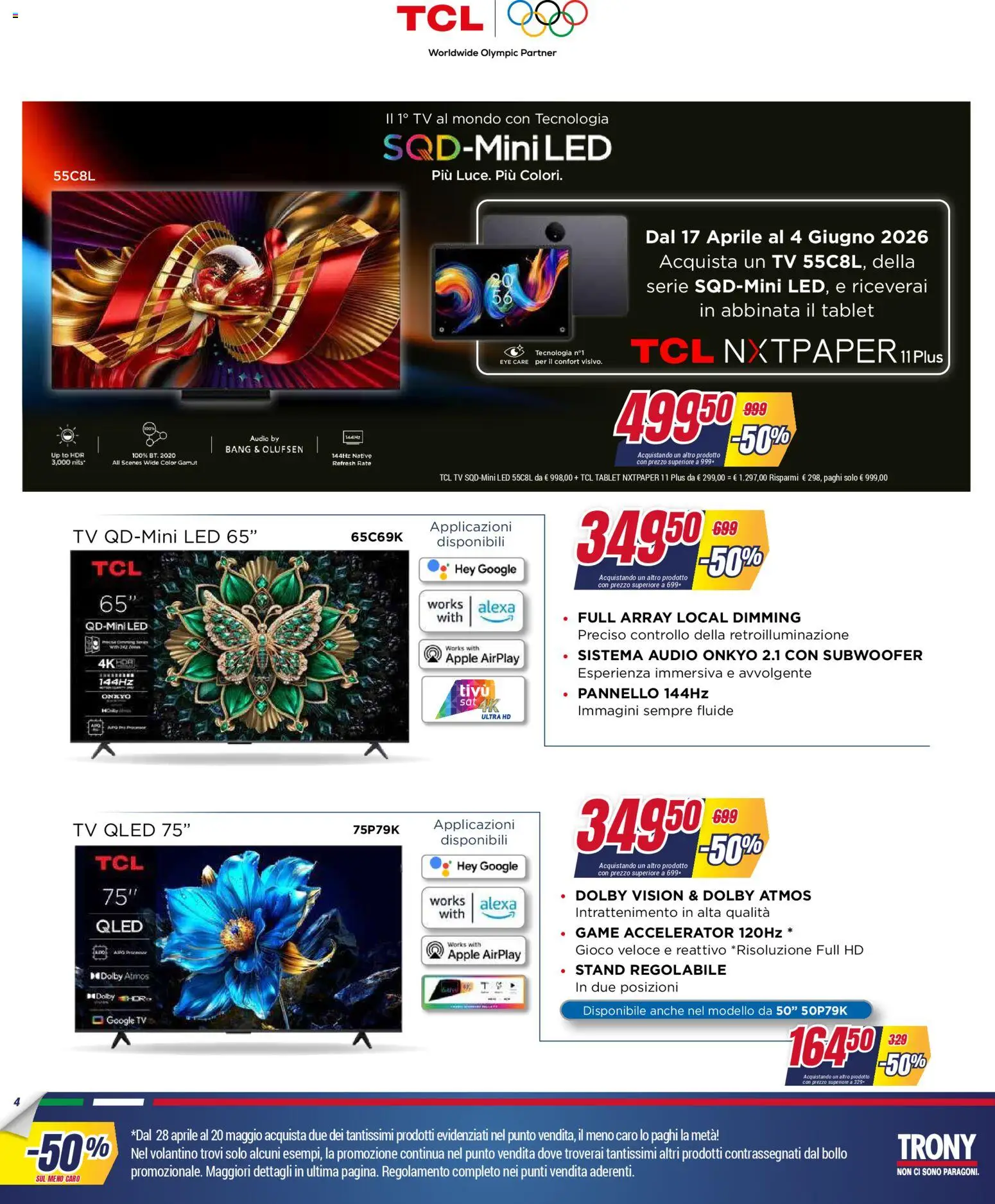 Volantino Trony del 28.04.2026 | Pagina: 4 | Prodotti: Tablet, TV, Audio, Gioco