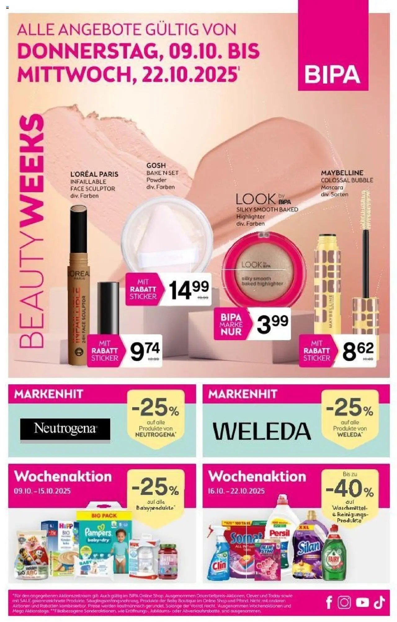 Bipa Flugblatt gültig ab 09.10.2025 | Seite: 1 | Produkte: Pampers, Waschmittel