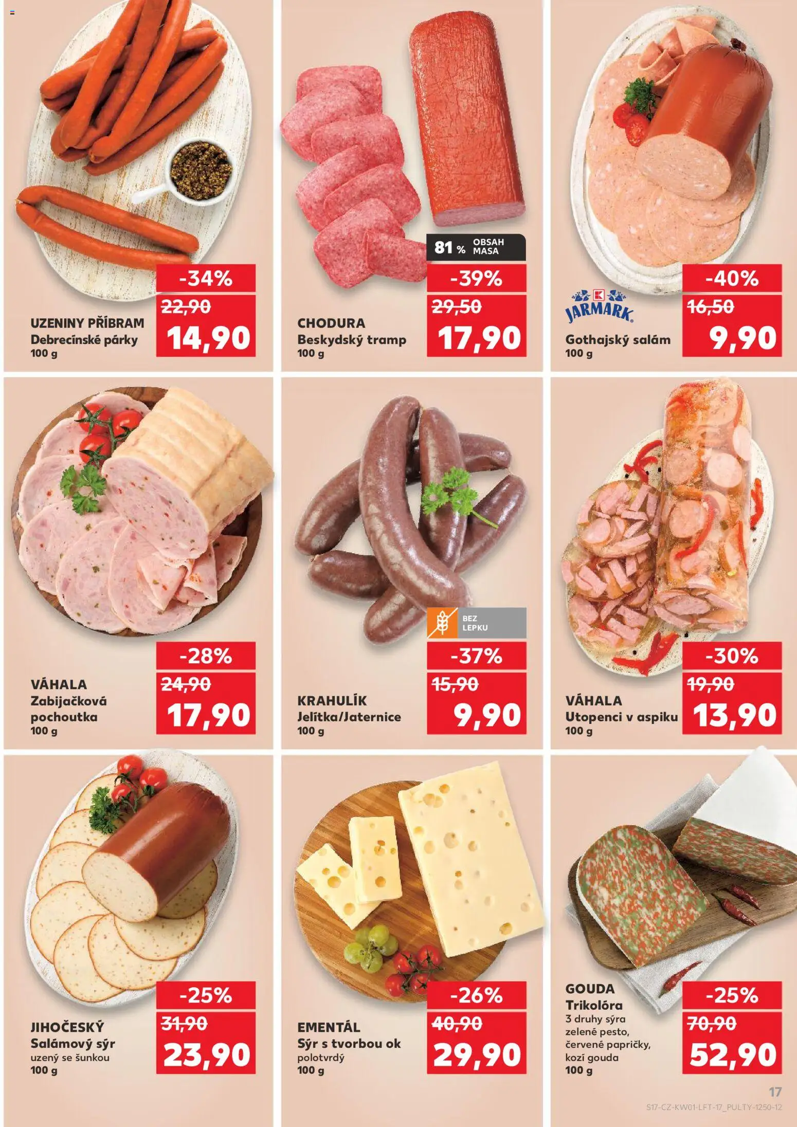 Kaufland leták - Plzeň Bory od 02.01.2026 | Strana: 17 | Produkty: Sýr, Uzeniny, Utopenci, Gothajský salám