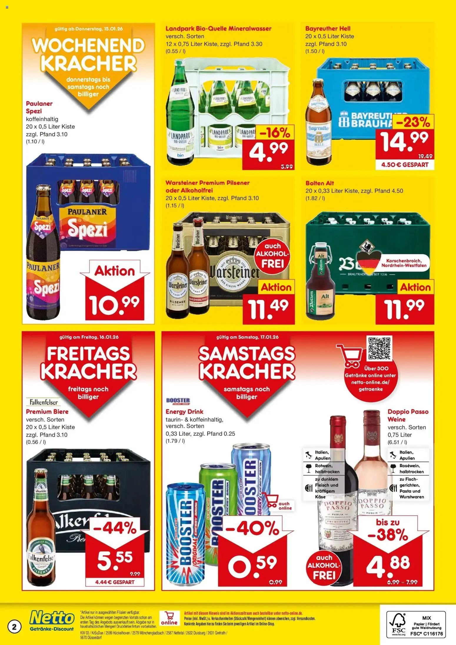 Netto Marken-Discount prospekt Nettetal	 – gültig ab 12.01.2026 | Seite: 2 | Produkte: Energy, Mineralwasser, Pasta, Paulaner