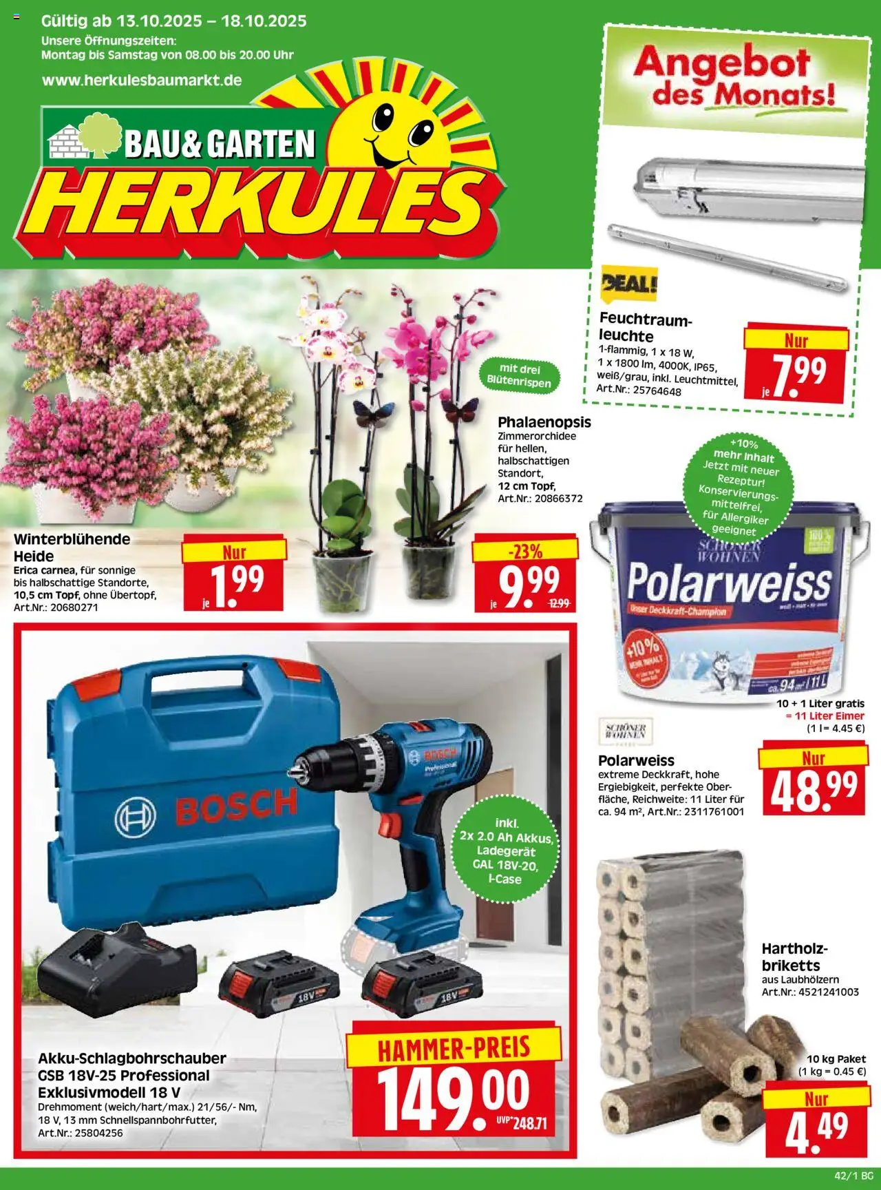 HERKULES Bau & Garten – gültig ab 13.10.2025 | Seite: 1 | Produkte: Bosch, Ladegerät, Uhr