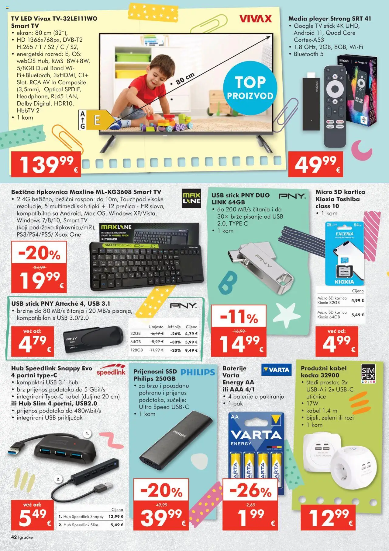 Interspar katalog | vrijedi od 22.10.2025 | Stranica: 42 | Proizvodi: Baterije, Tipkovnica, Tv, USB