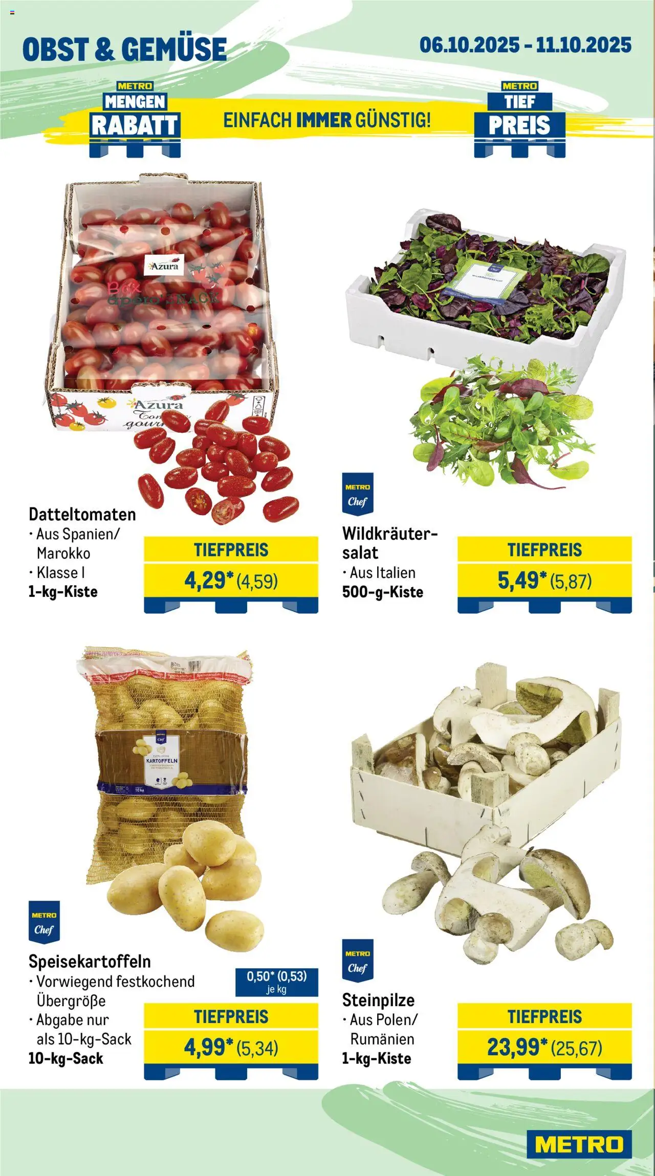 Metro  Wochen-Angebote Gastro – gültig ab 06.10.2025 | Seite: 8 | Produkte: Kartoffeln, Gemüse, Obst, Salat