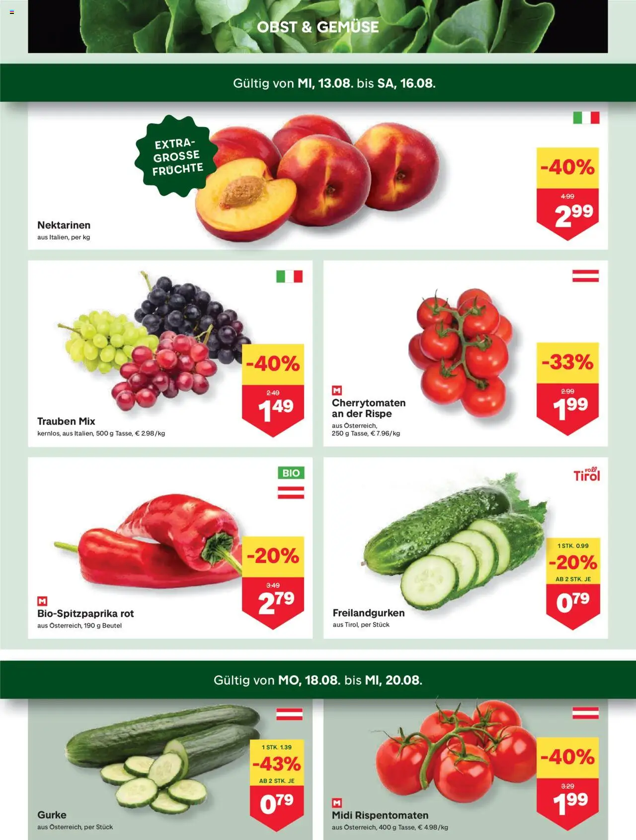 MPREIS Absam gültig ab 13.08.2025 | Seite: 2 | Produkte: Gemüse, Obst