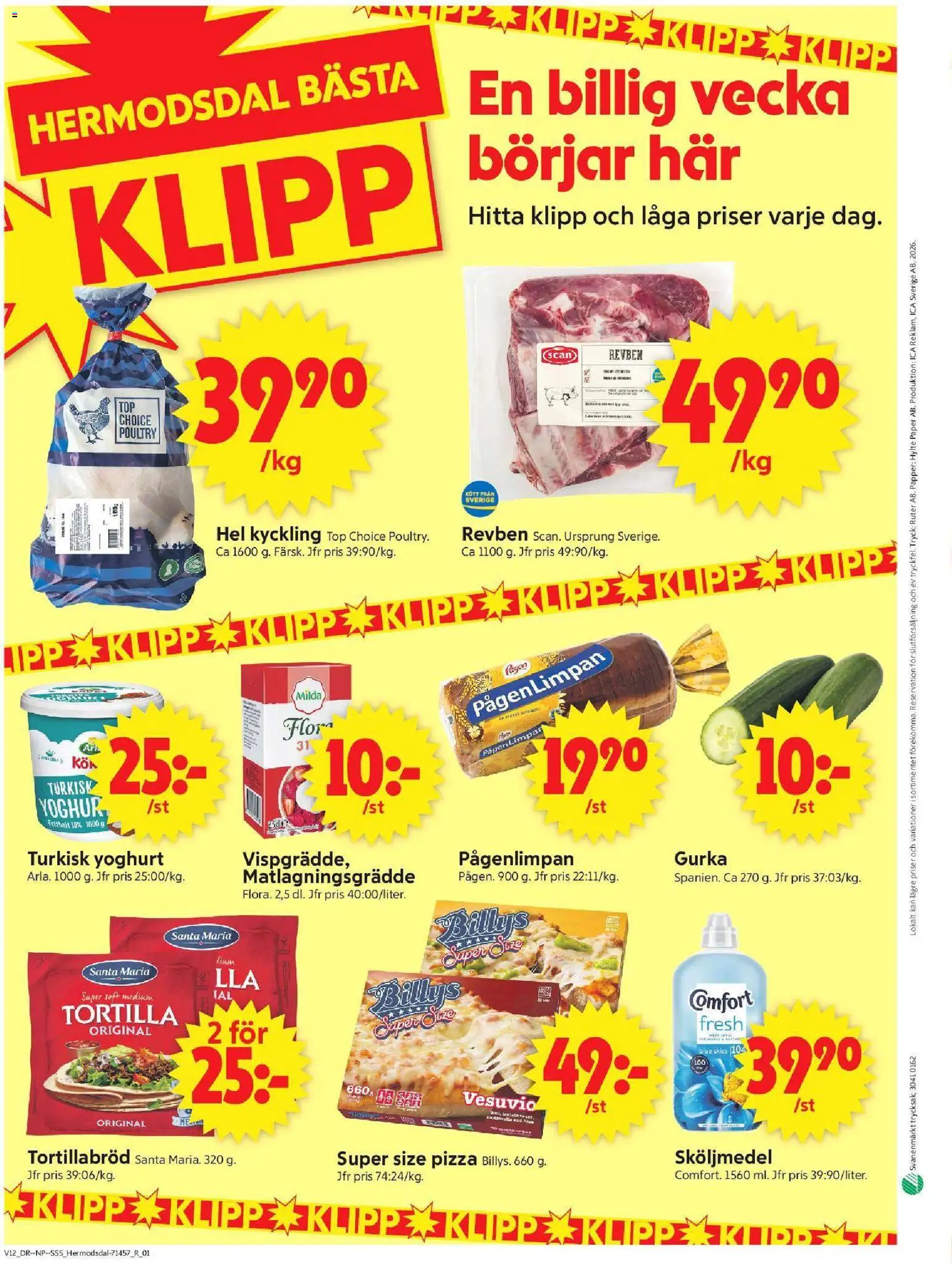 ICA Supermarket reklamblad aktuell från 16.03.2026 | Sida: 9 | Produkter: Yoghurt, Pizza, Gurka, Matlagningsgrädde