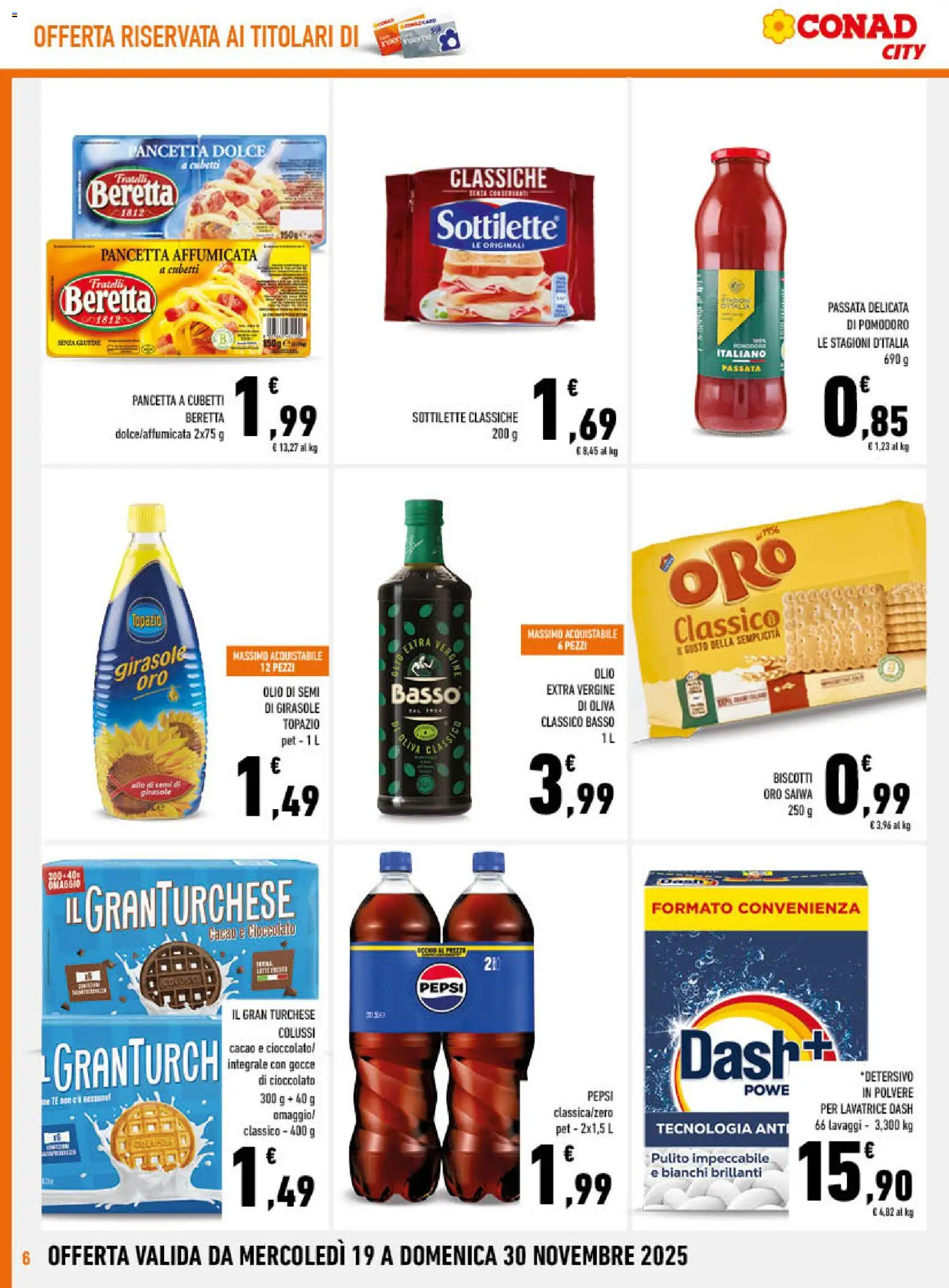 Volantino Conad del 19.11.2025 | Pagina: 6 | Prodotti: Pomodoro, Lavatrice, Cacao, Olio di semi di girasole