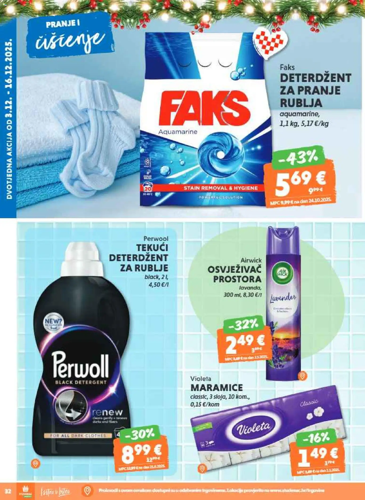 Studenac katalog | vrijedi od 10.12.2025 | Stranica: 32 | Proizvodi: Faks, Tekući deterdžent, Violeta, Perwoll