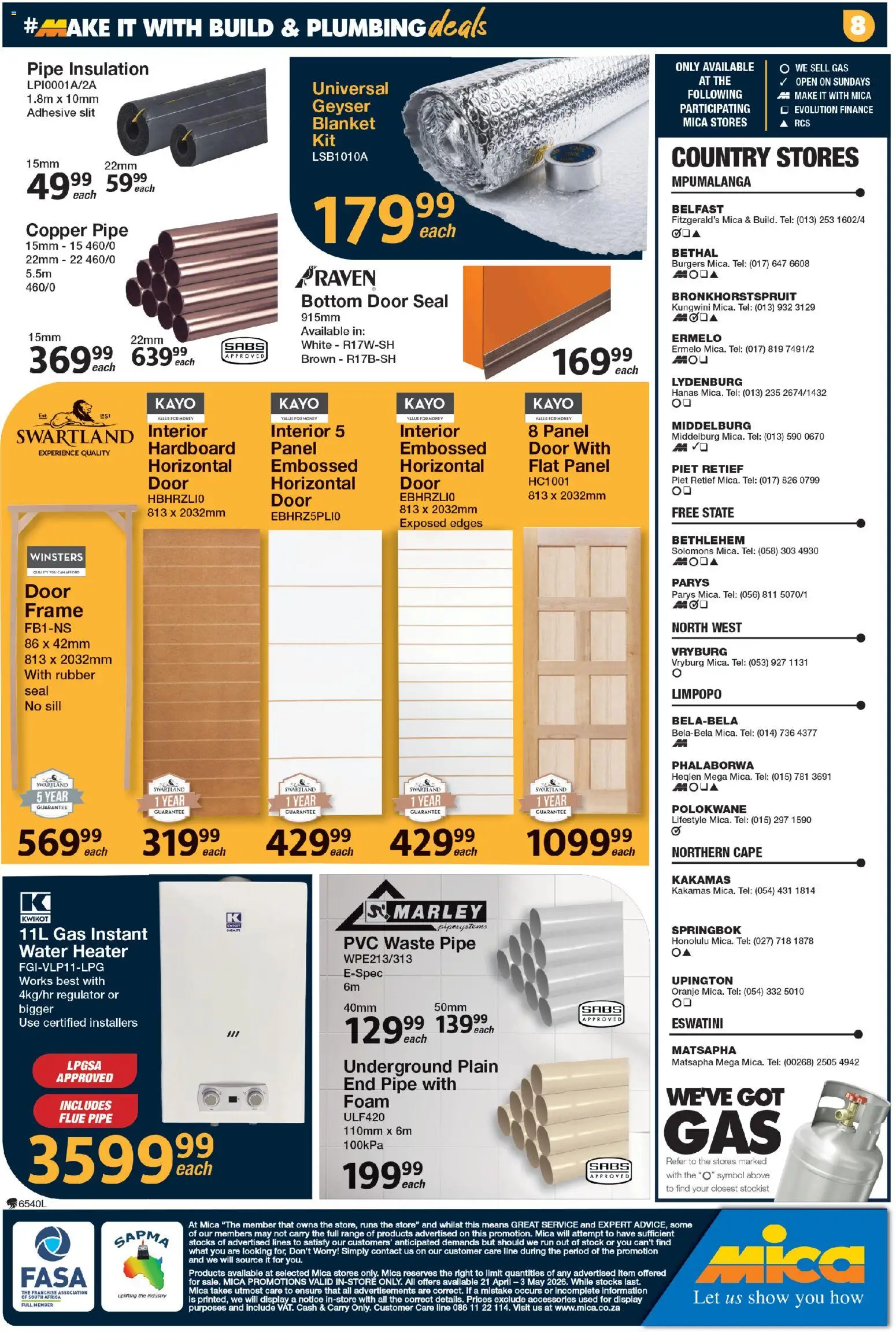 New MICA catalogue – valid from 21.04.2026 | Page: 8 | Products: Frame, Heater, Geyser, Burgers