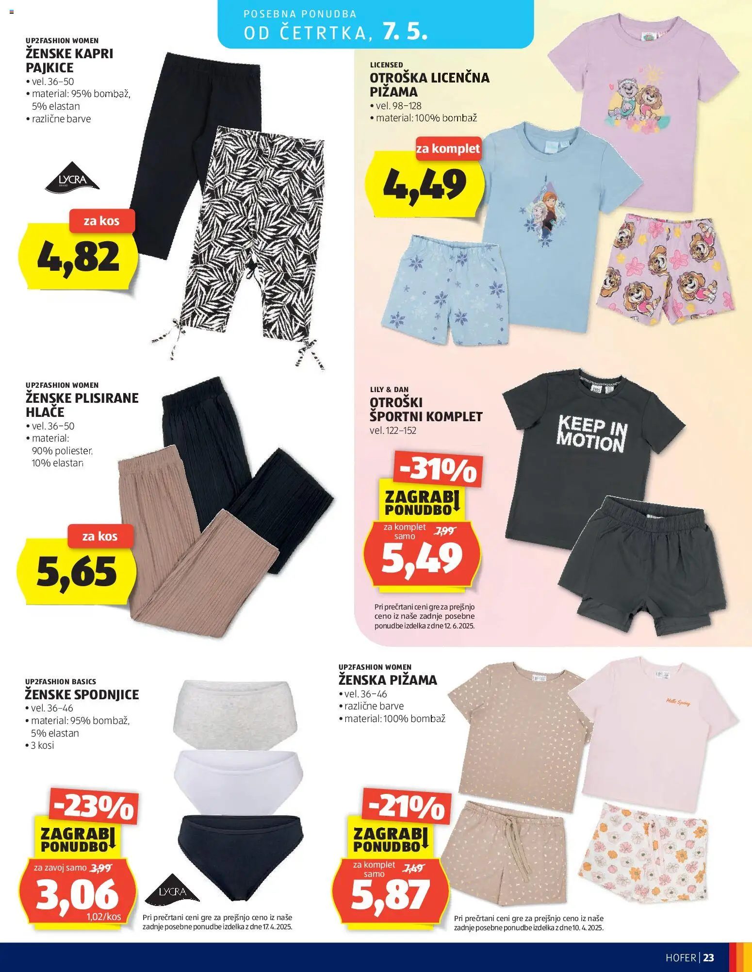 Novi Hofer katalog ponudbe – veljaven od 29.04.2026 | Stran: 23 | Izdelki: Pajkice, Spodnjice, Kos, Hlace