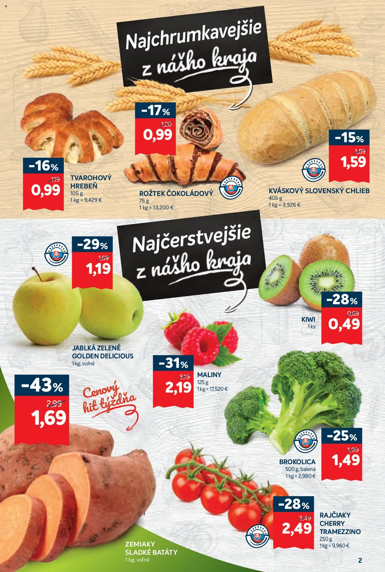 Nové Kraj akcie – leták je platný od 30.10.2025 | Strana: 2 | Produkty: Brokolica, Kiwi, Zemiaky, Batáty