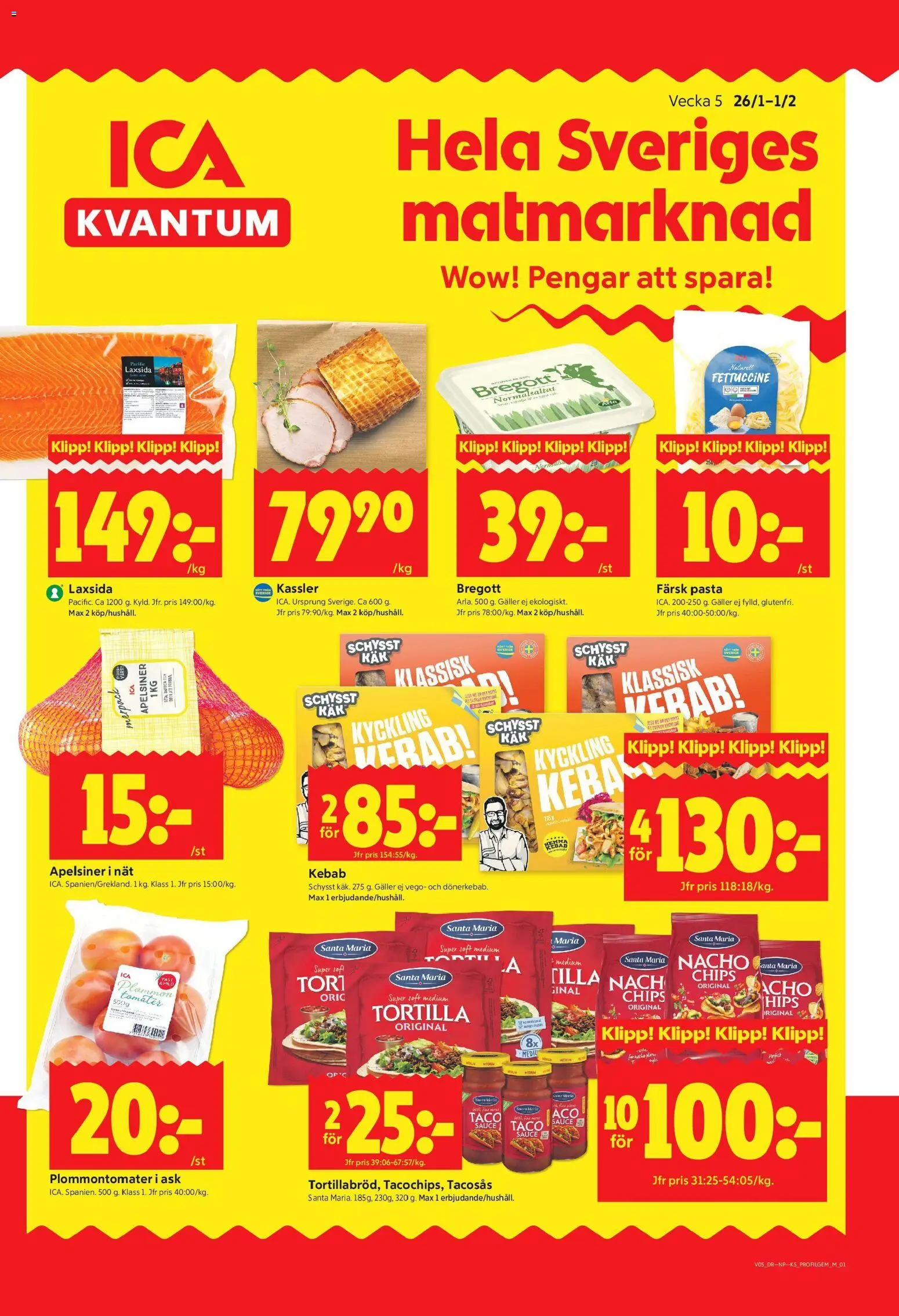 ICA Kvantum reklamblad aktuell från 26.01.2026 | Sida: 1 | Produkter: Tortilla, Tacosås, Galler, Tomater