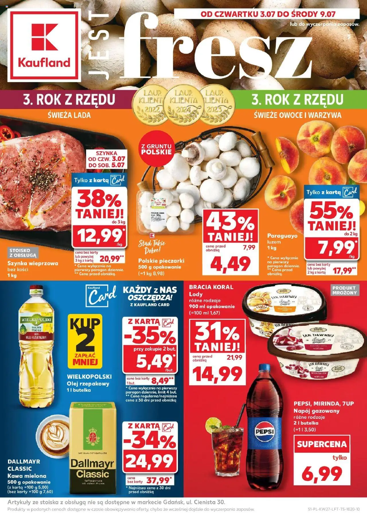 Kaufland gazetka od 03.07.2025 | Strona: 1 | Produkty: Karta, Pieczarki, Pepsi, Warzywa