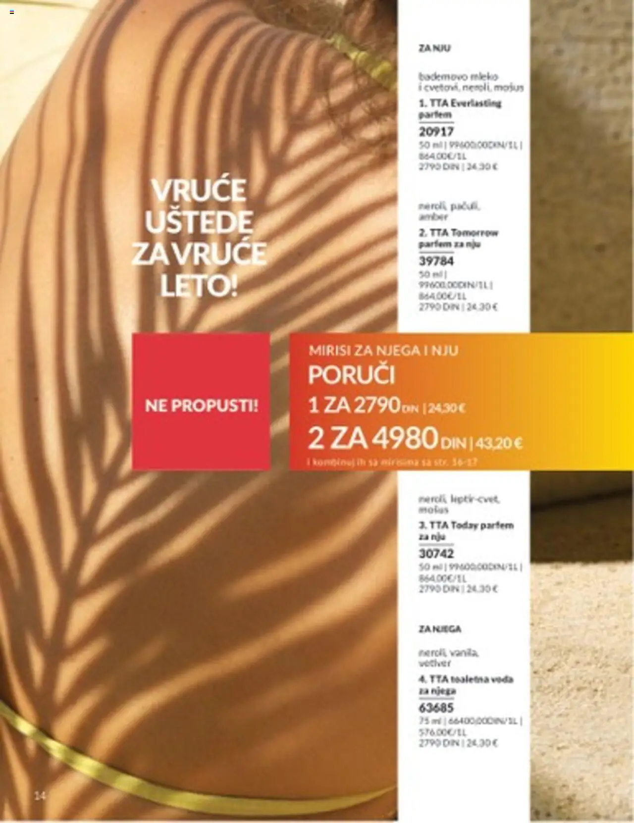AVON katalog - važi od 01.08.2025 | Strana: 14 | Proizvode: Parfem, Toaletna voda, Voda, Mleko