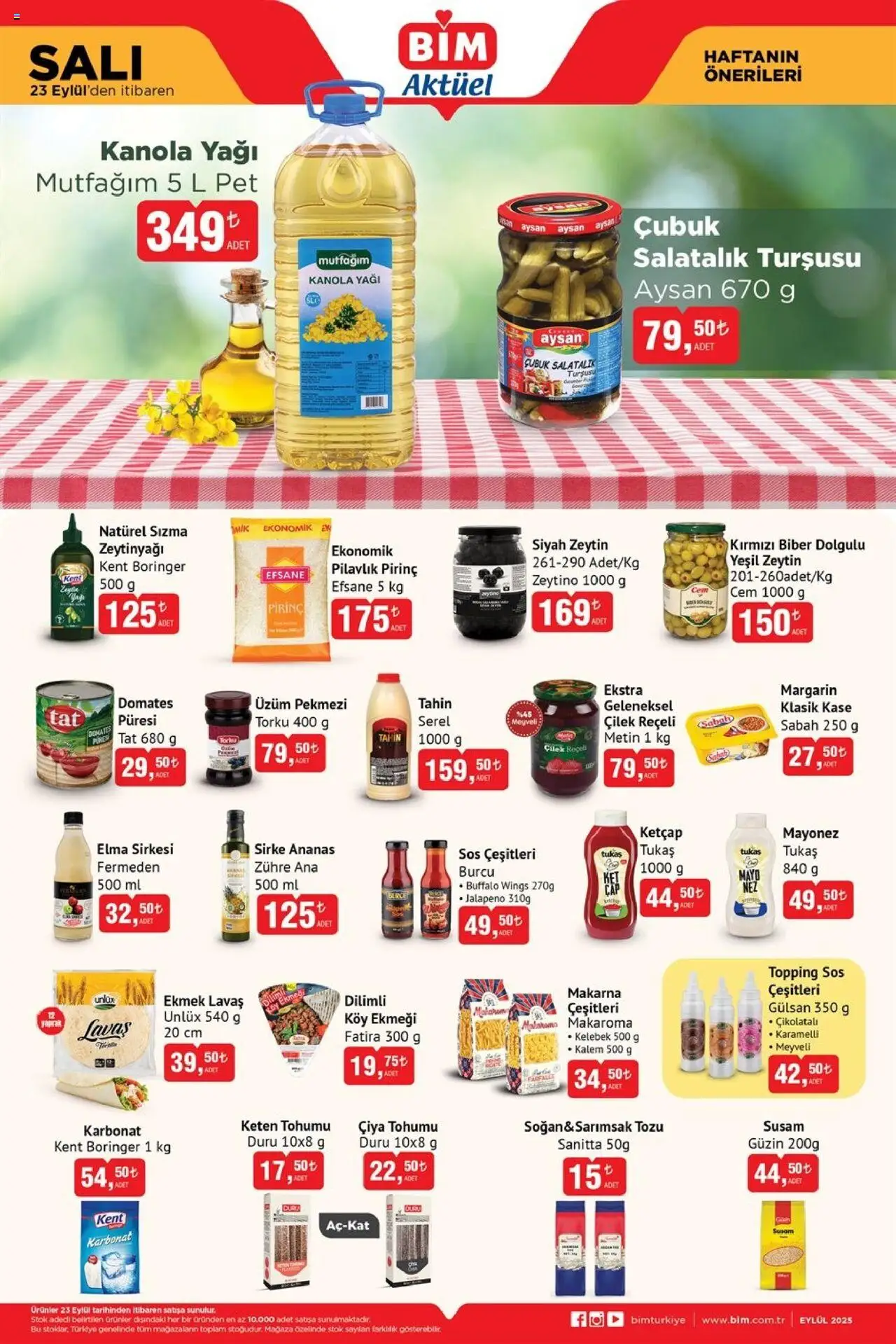 BİM Katalog - 23.09.2025 tarihinden itibaren geçerlidir | Sayfa: 3 | Ürünler: Ekmek, Domates, Kırmızı biber, Keten Tohumu